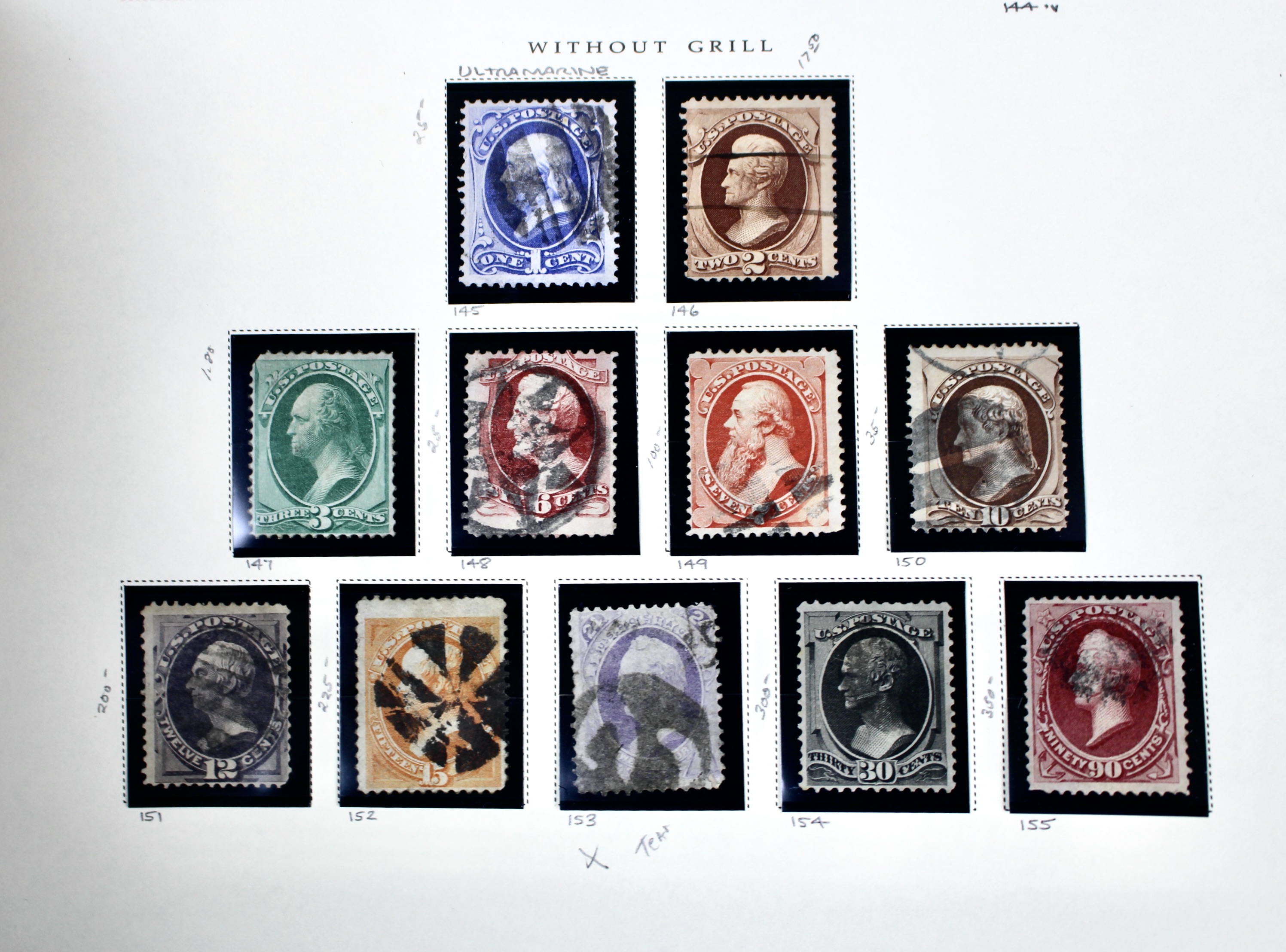 Twenty-One Early U.S. Postage Stamps, 1861 to 1871