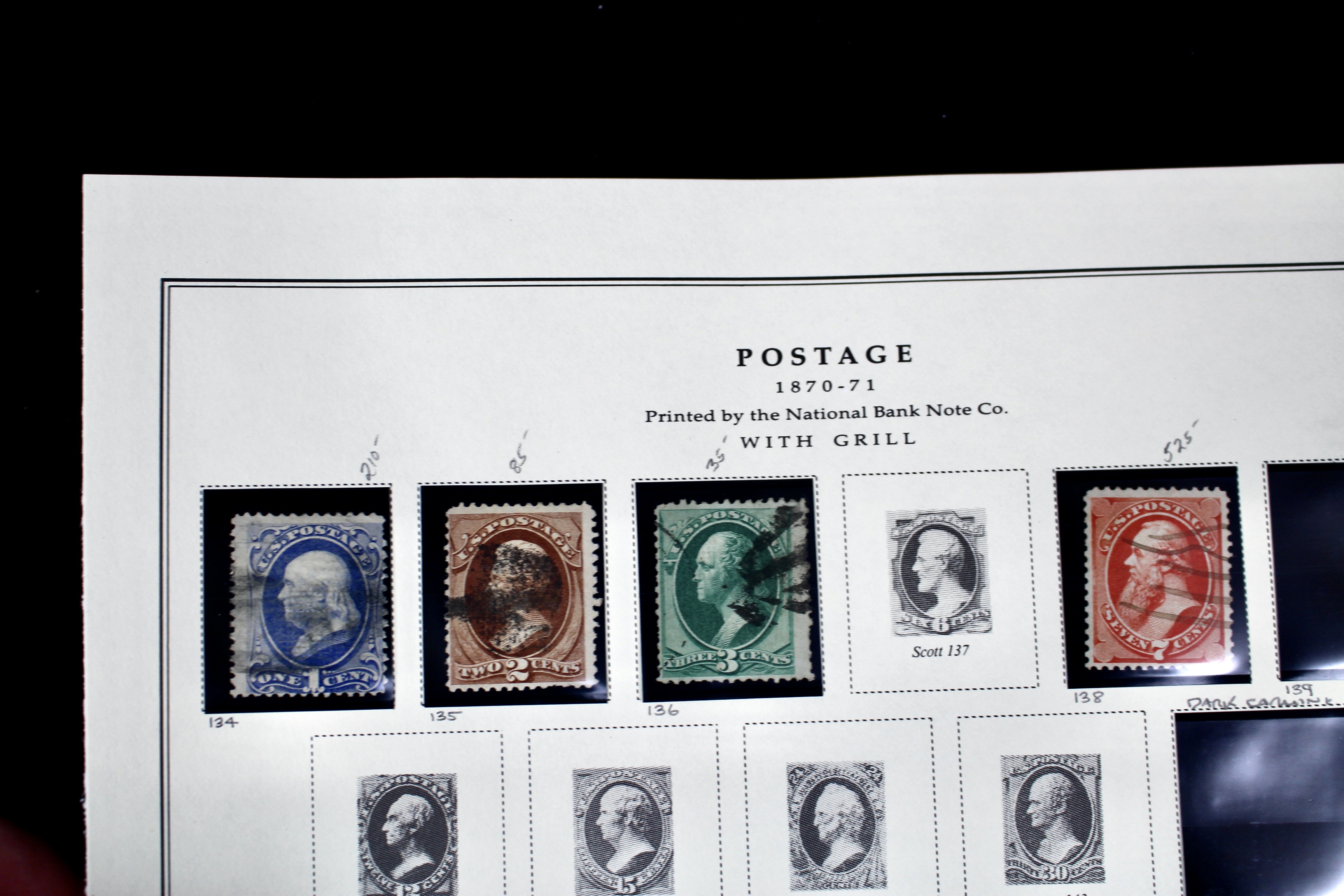 Twenty-One Early U.S. Postage Stamps, 1861 to 1871