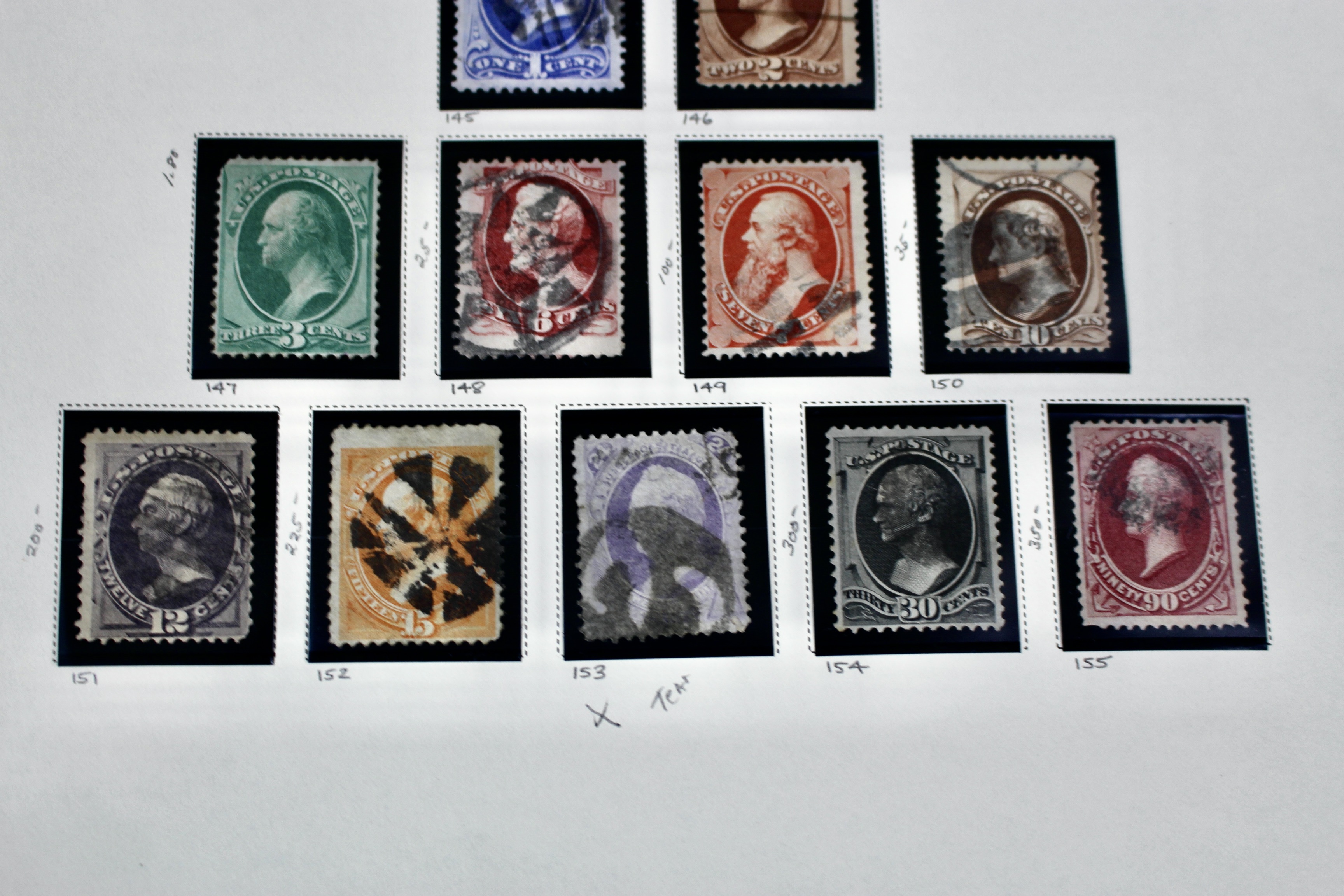 Twenty-One Early U.S. Postage Stamps, 1861 to 1871