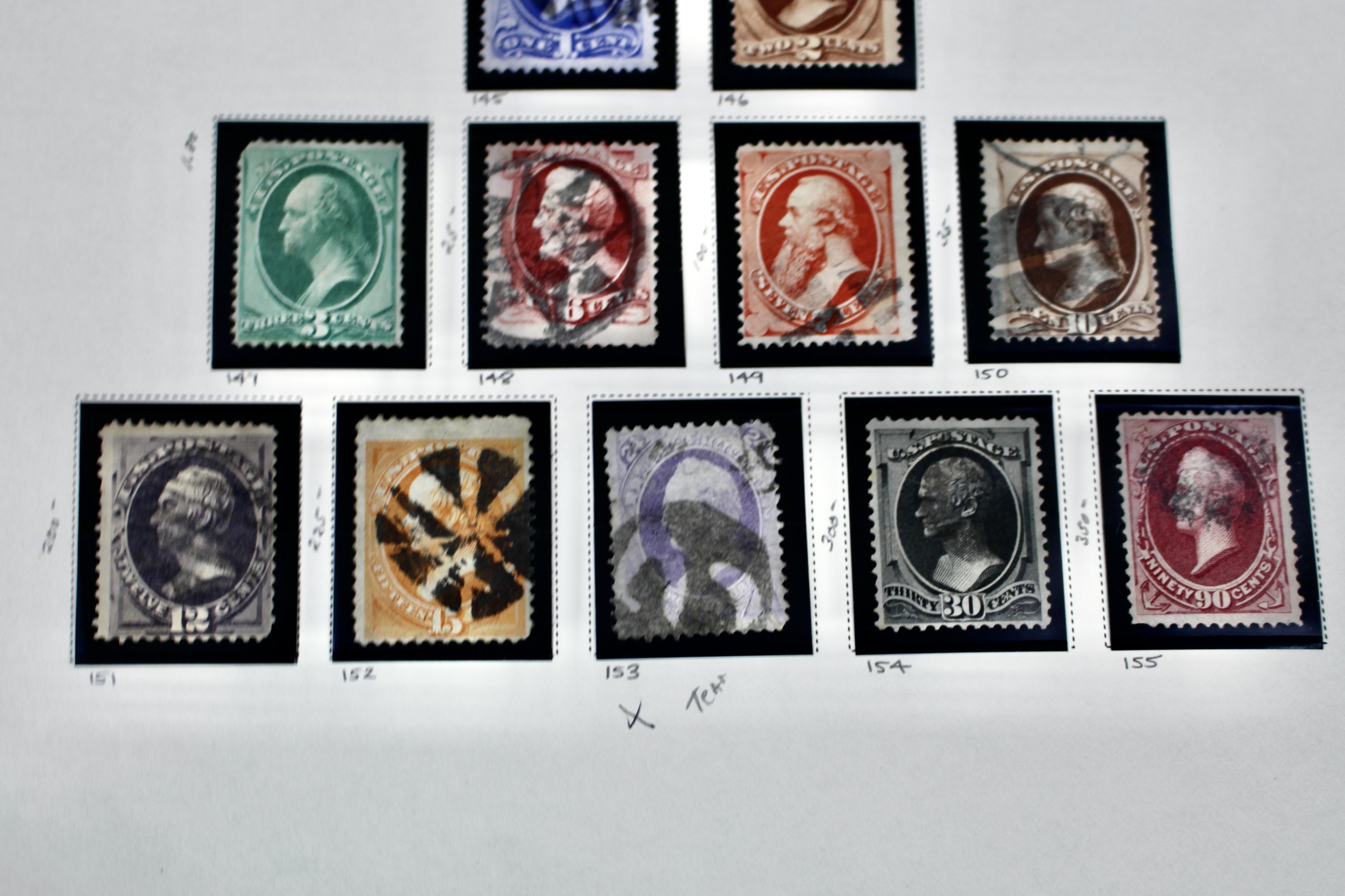Twenty-One Early U.S. Postage Stamps, 1861 to 1871