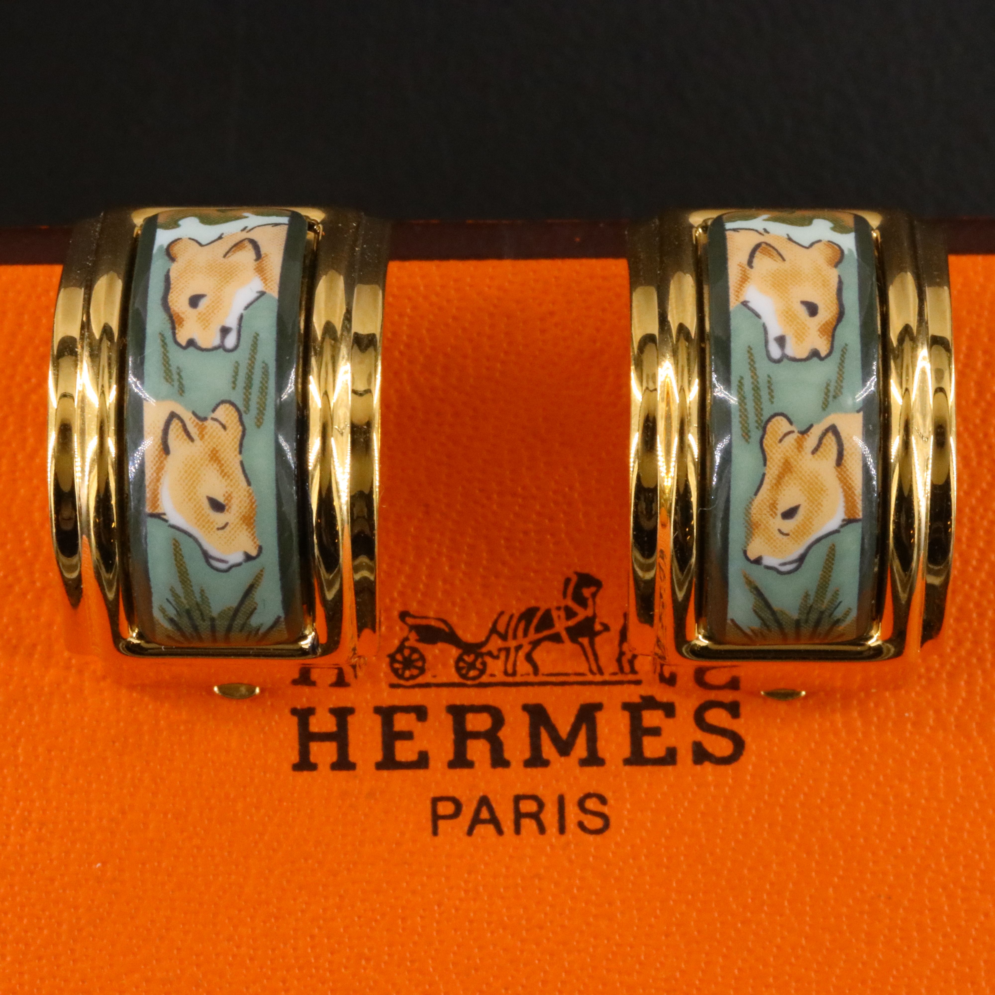 Hermès Feline Enamel Clip Earrings