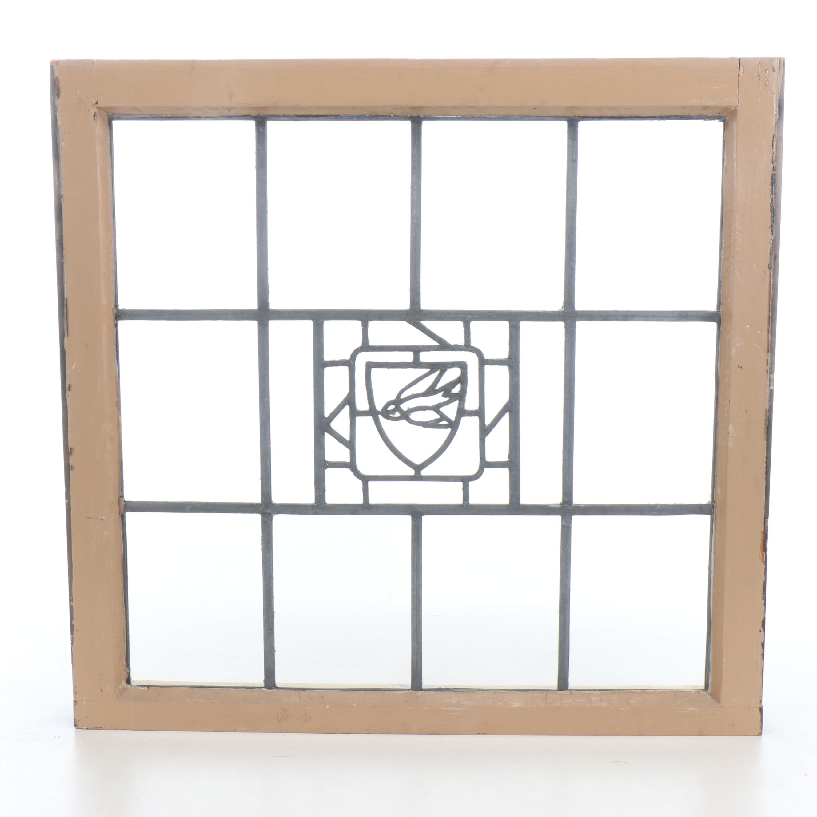 Stained Glass Window Pane with Swift in Shield Motif