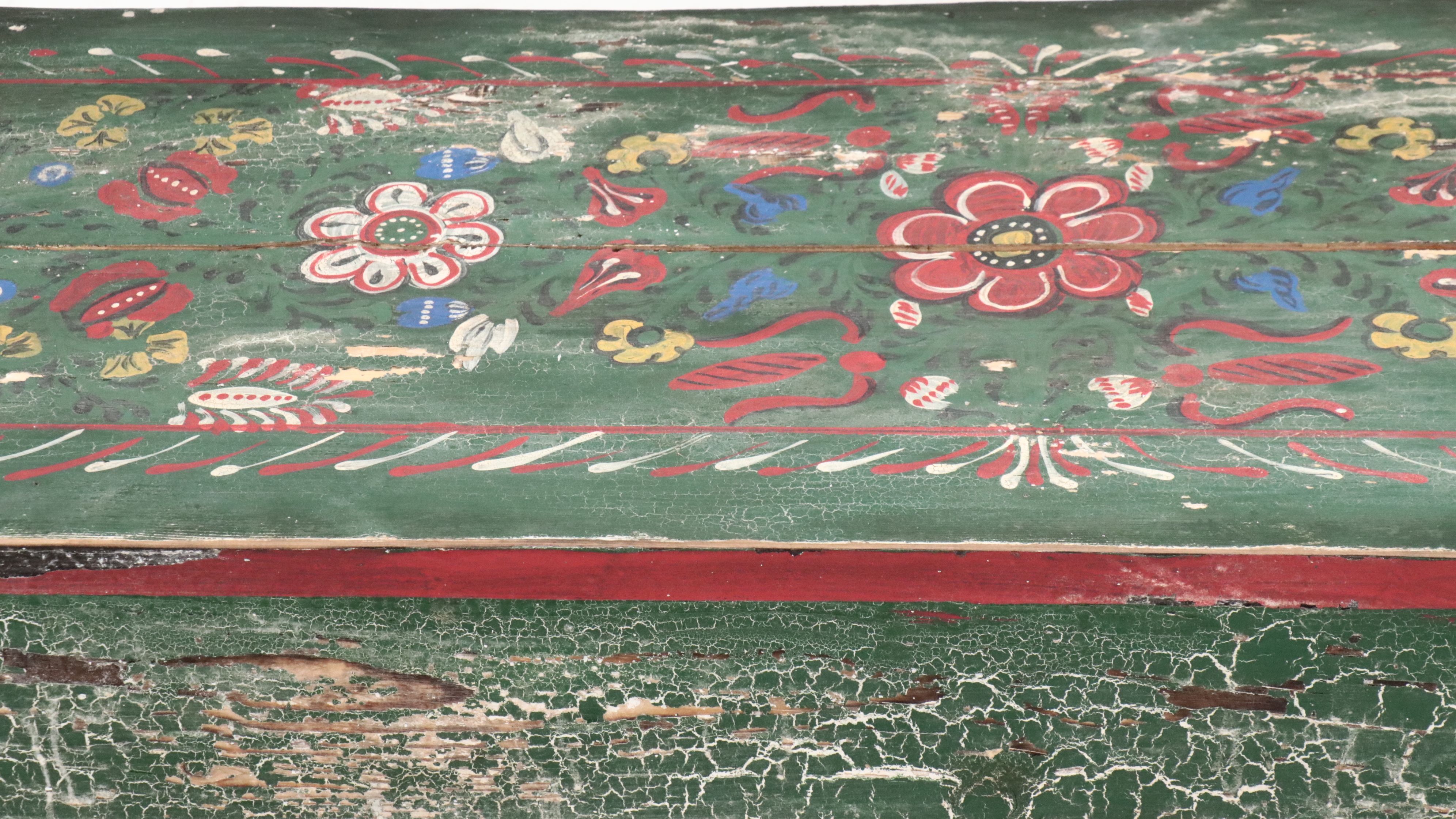 Folk Art Style Painted Wooden Bench