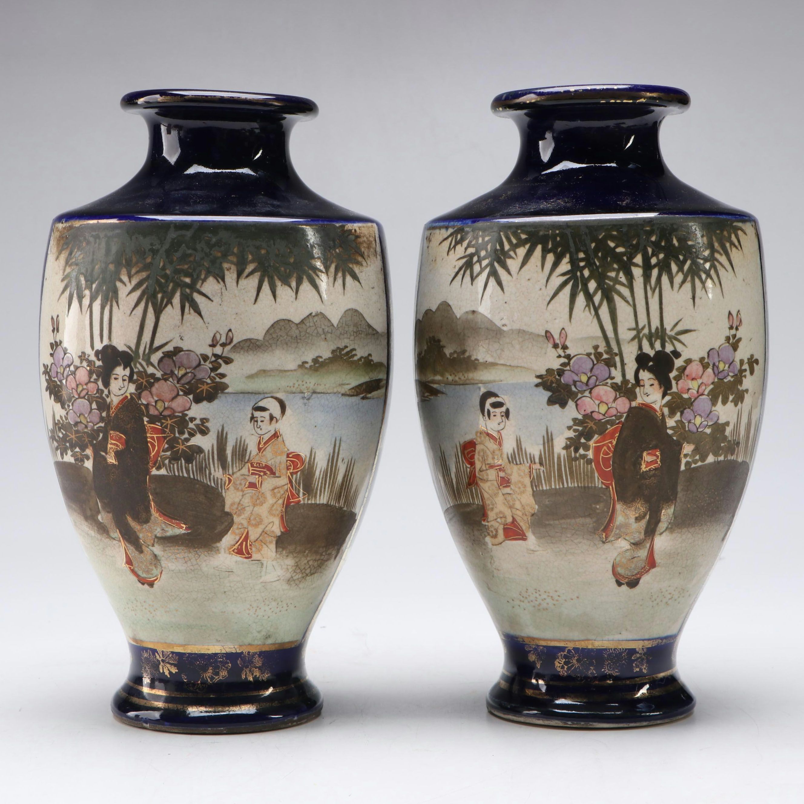 Pair of Japanese Satsuma Porcelain Vases, 20th Century