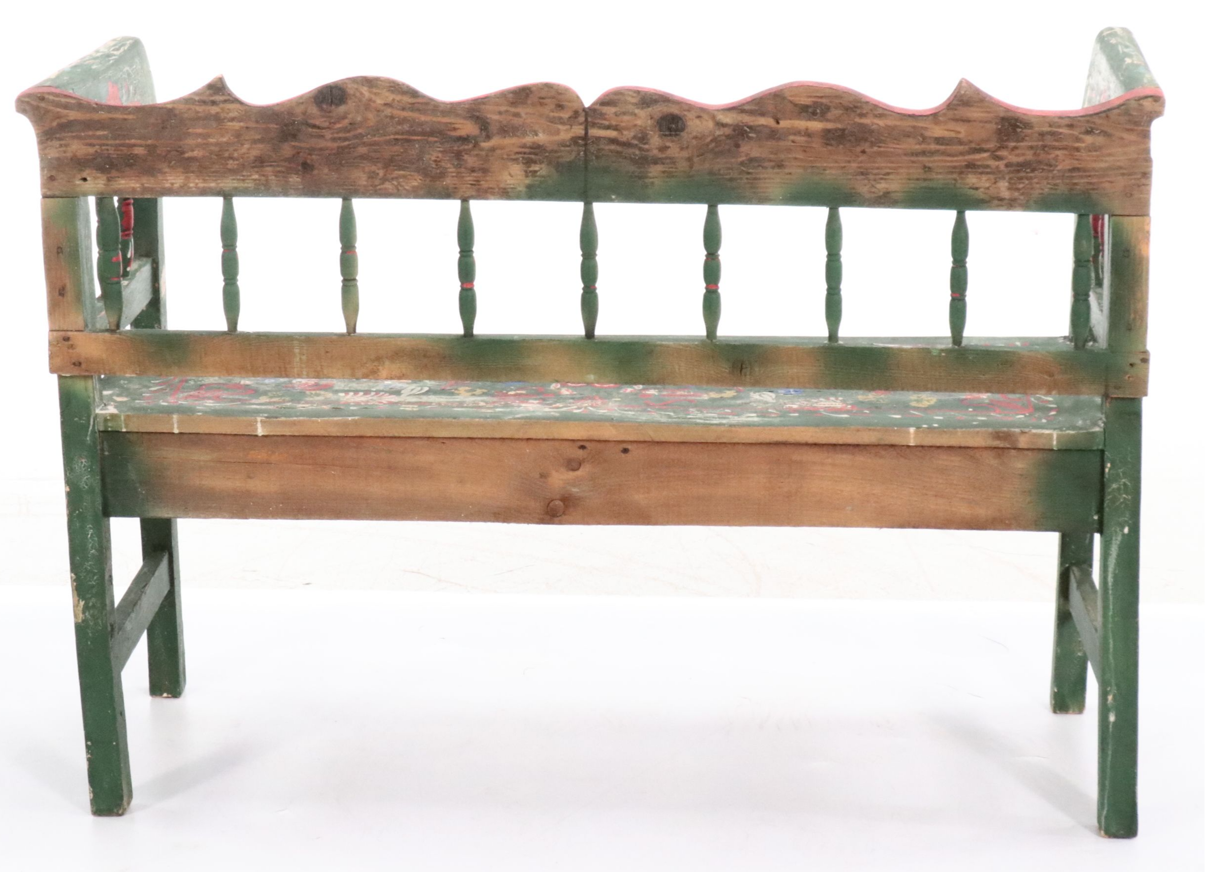 Folk Art Style Painted Wooden Bench