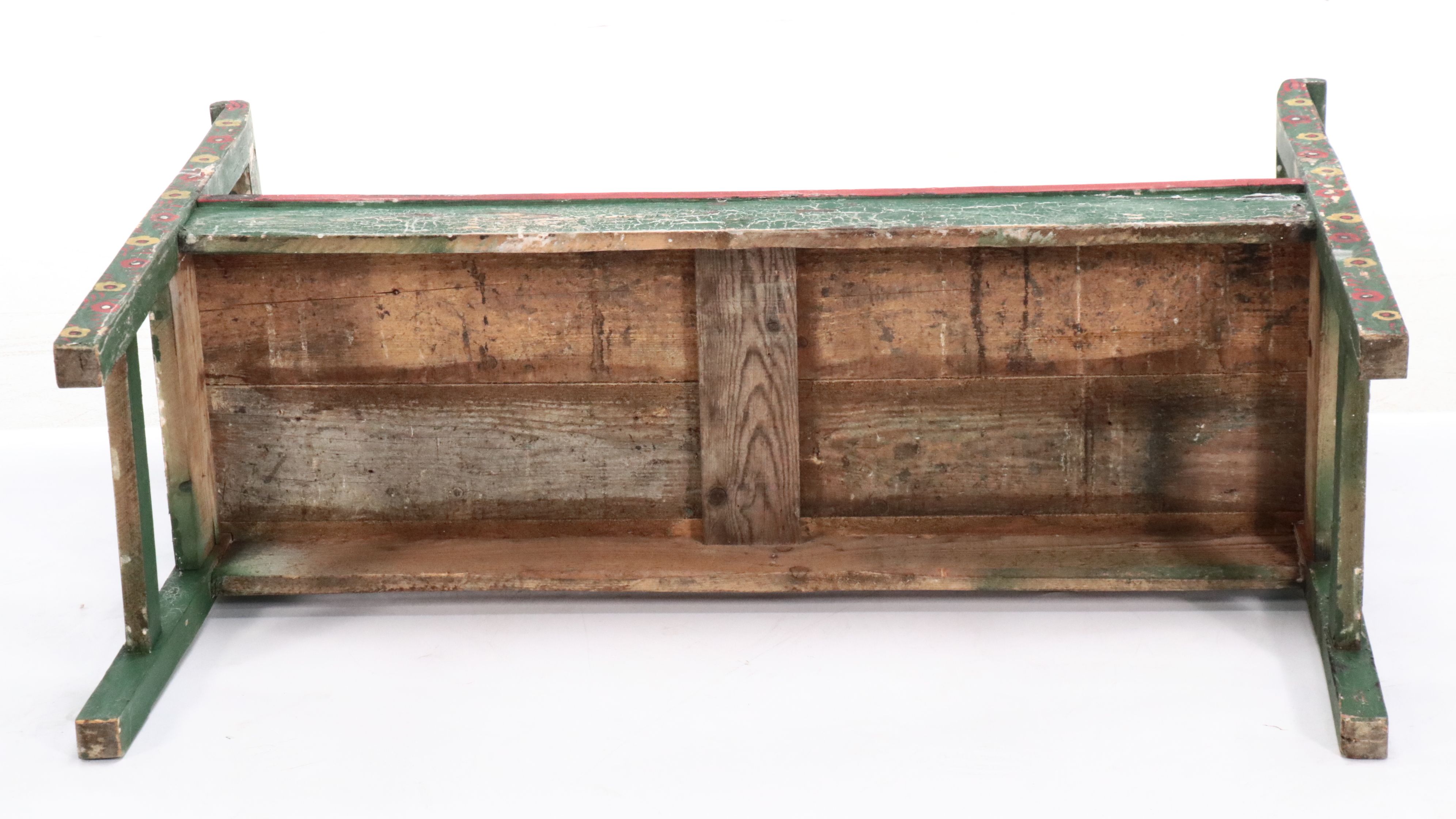 Folk Art Style Painted Wooden Bench