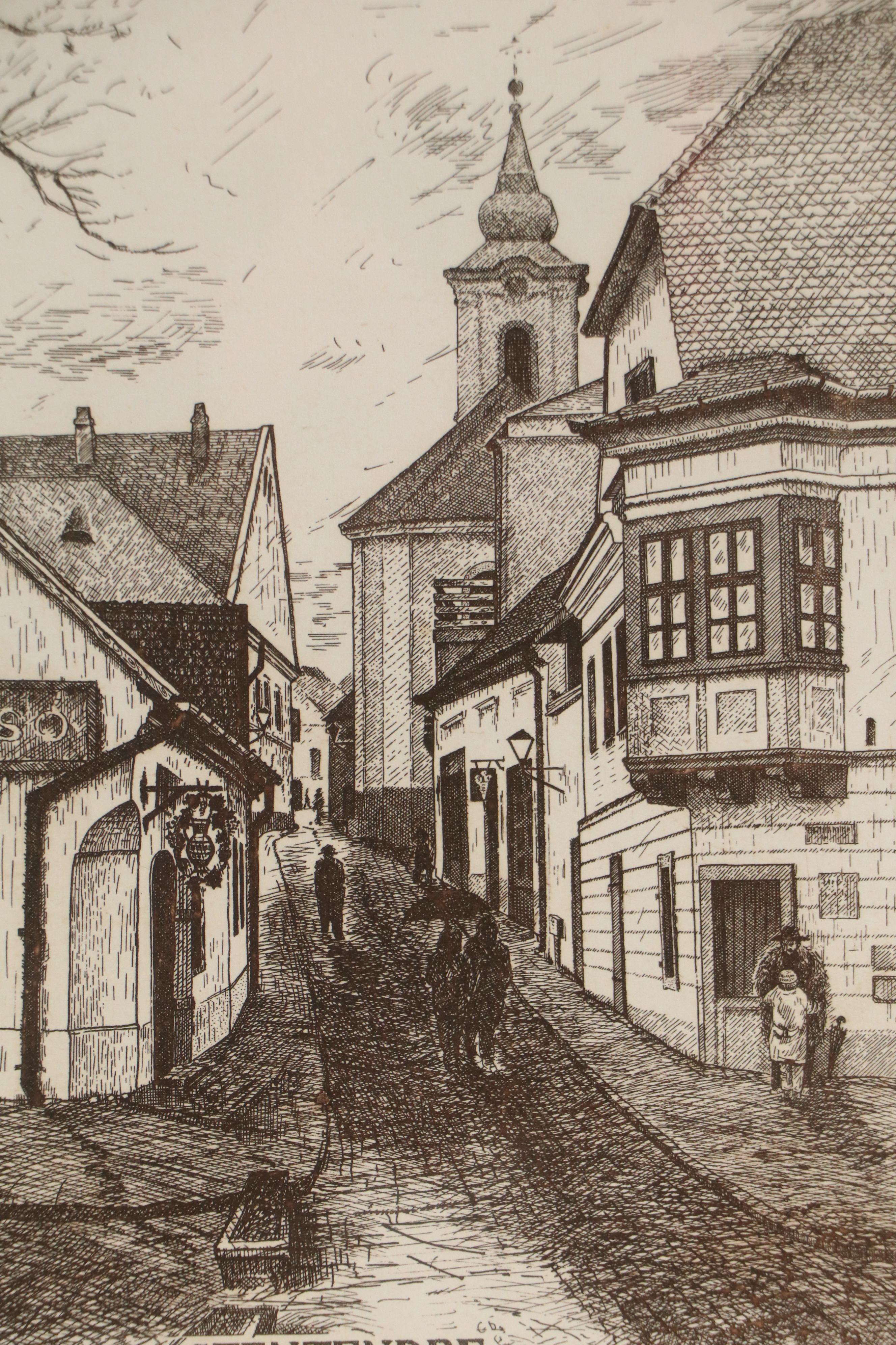 Imre Bukta Street Scene Etching "Szentendre"