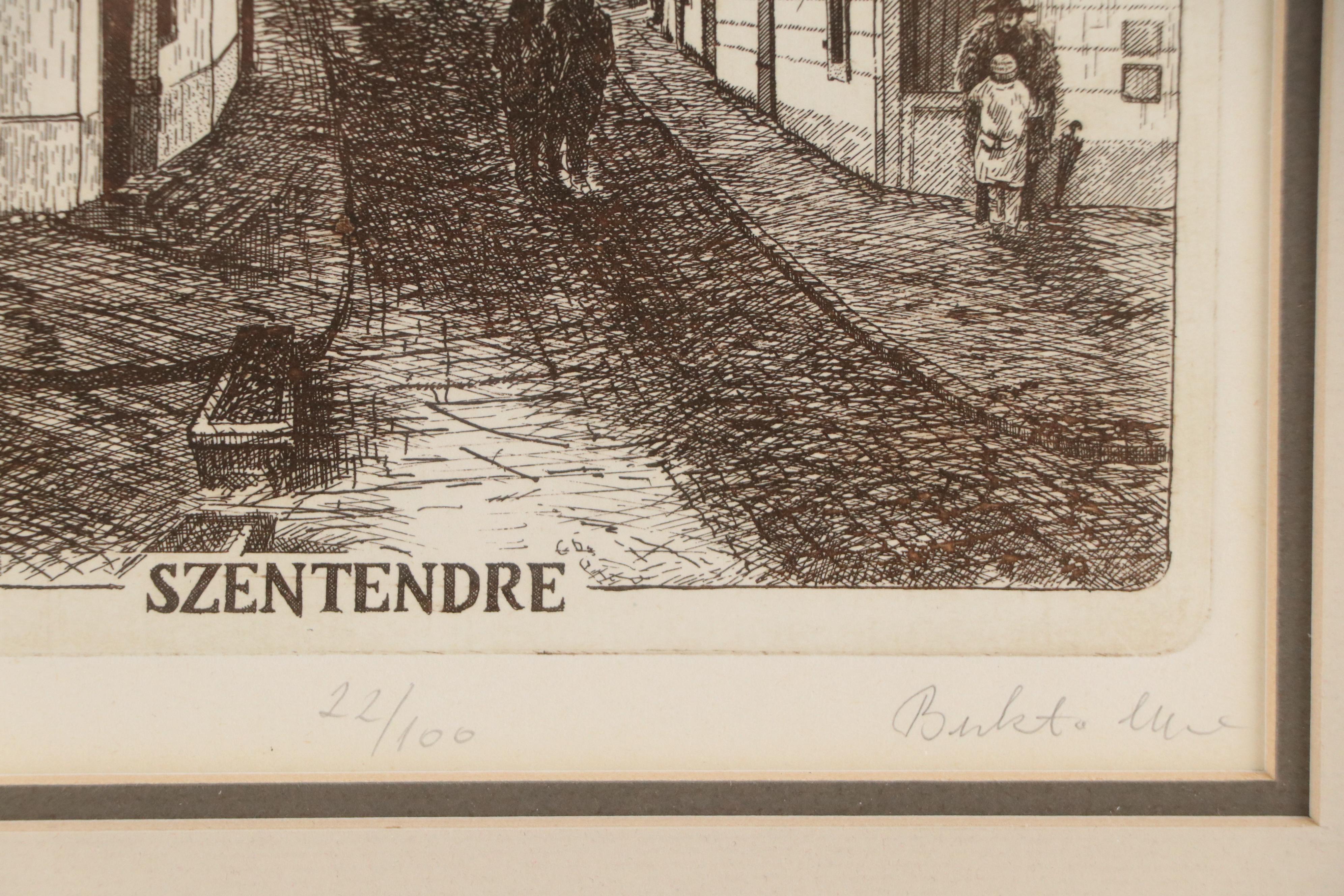 Imre Bukta Street Scene Etching "Szentendre"