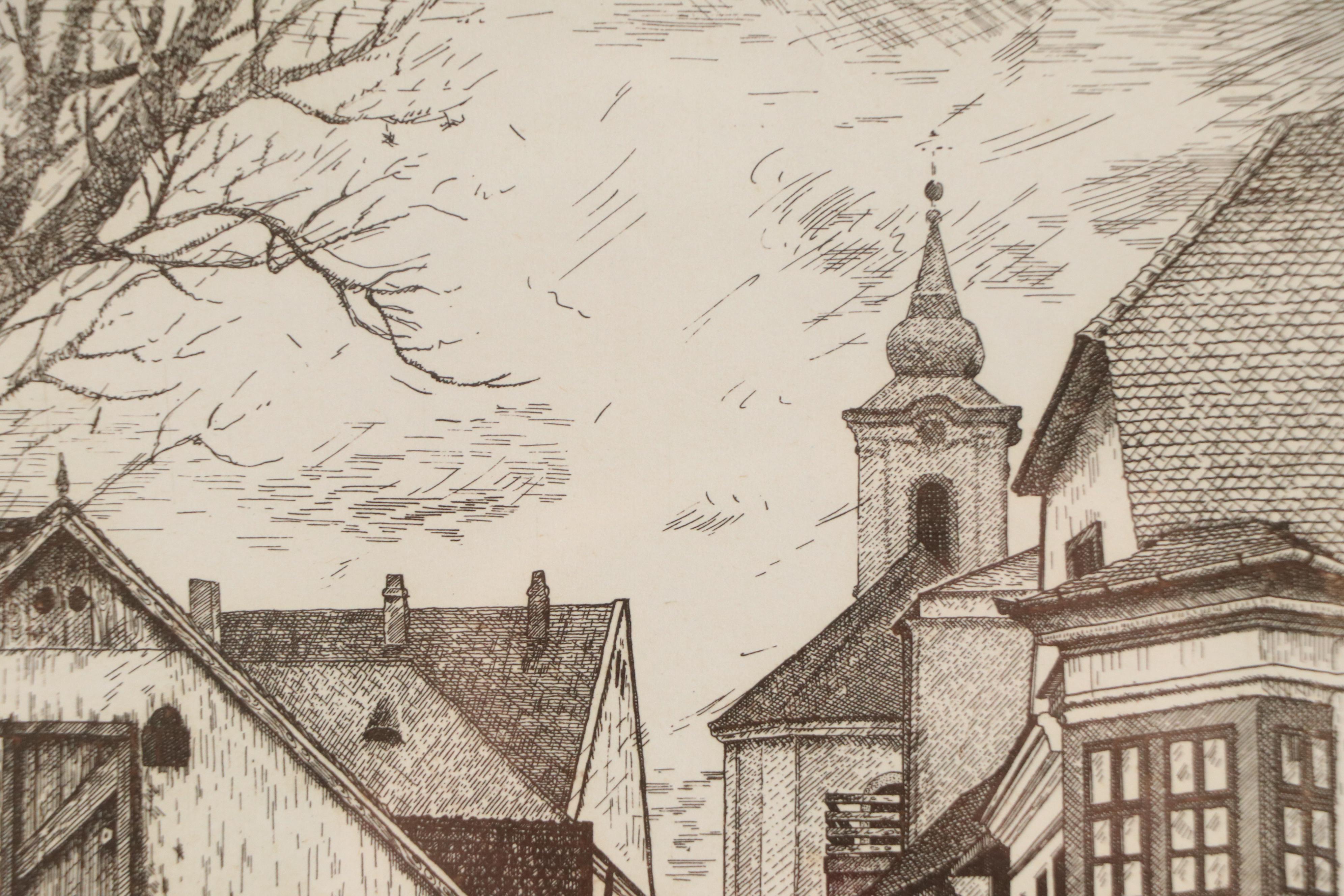 Imre Bukta Street Scene Etching "Szentendre"