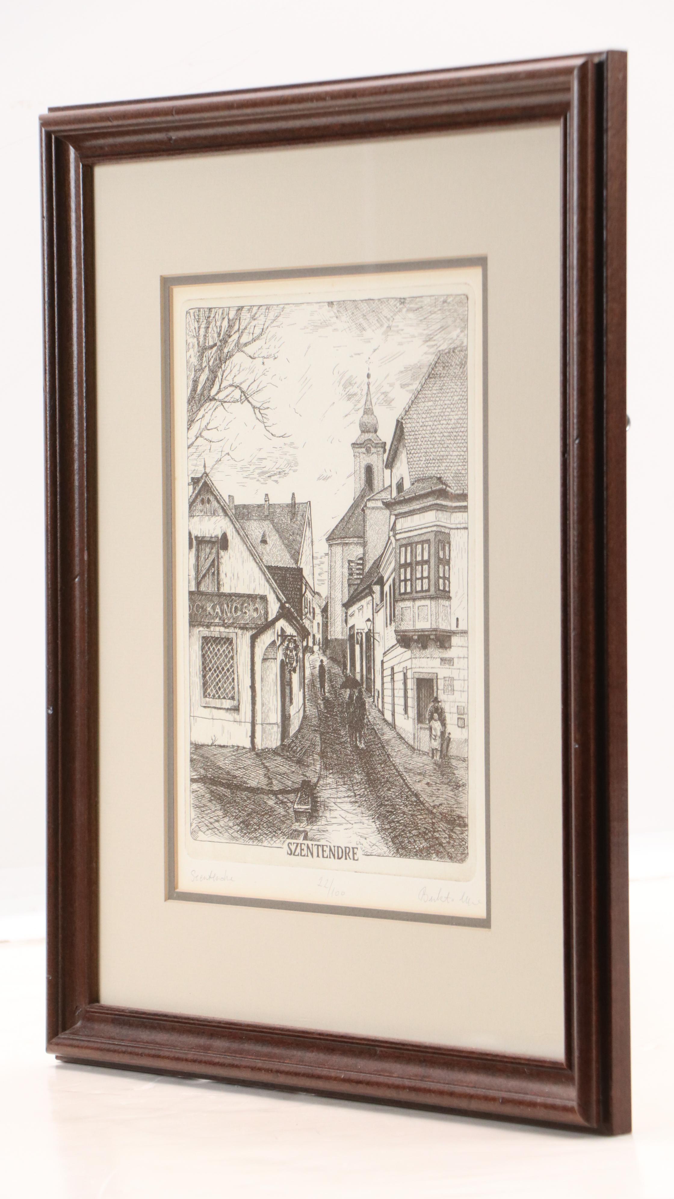 Imre Bukta Street Scene Etching "Szentendre"