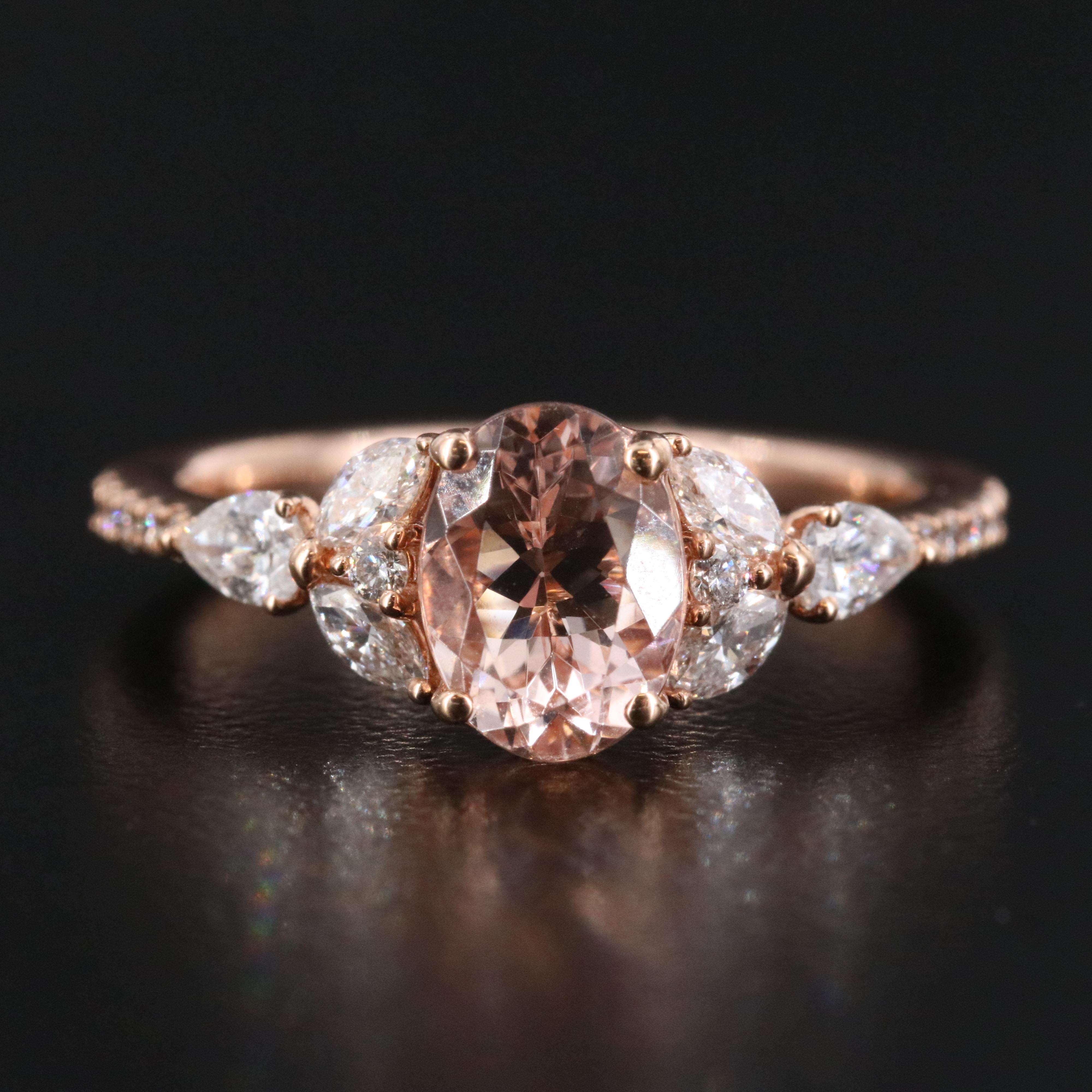 14K Morganite and Diamond Rose Gold Ring