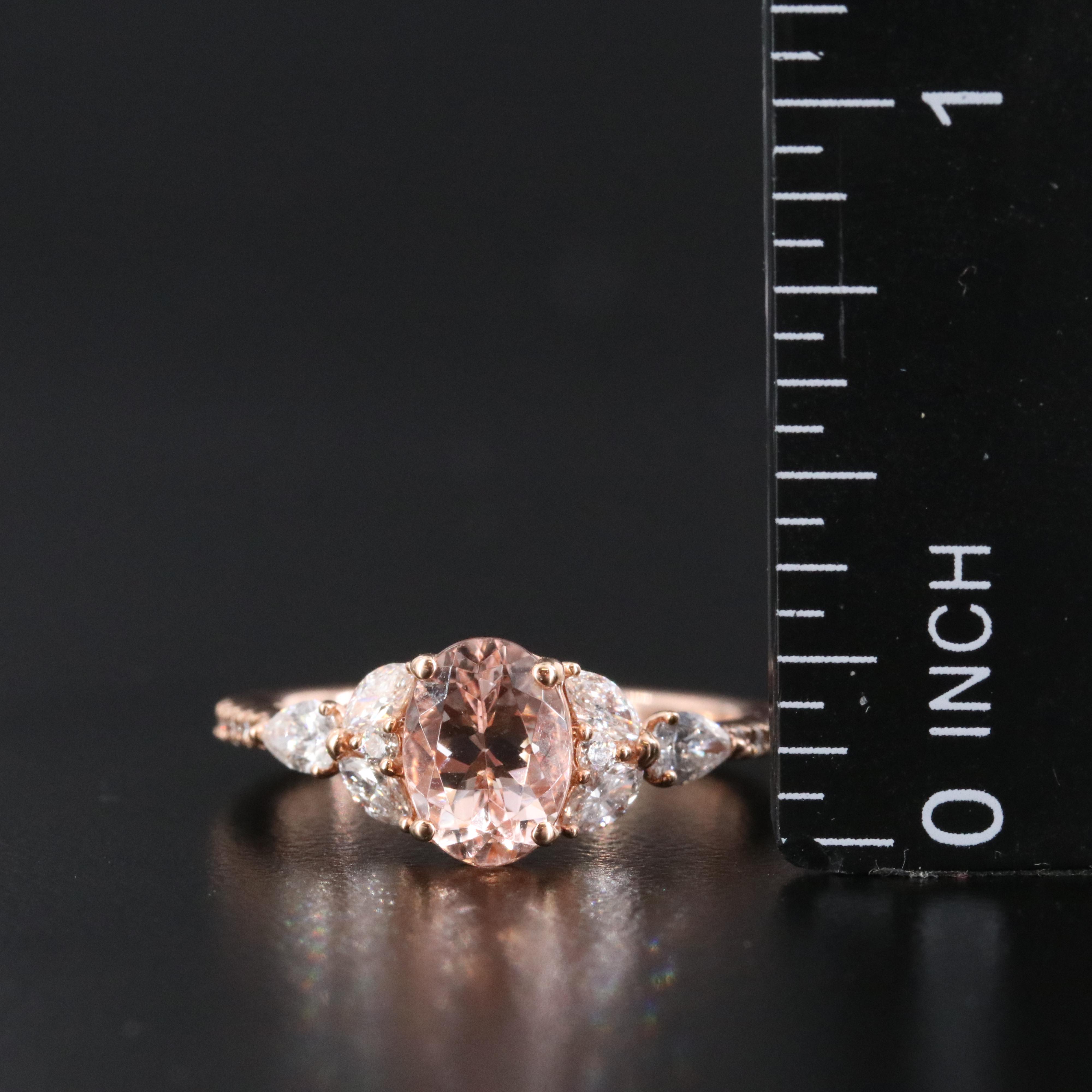 14K Morganite and Diamond Rose Gold Ring