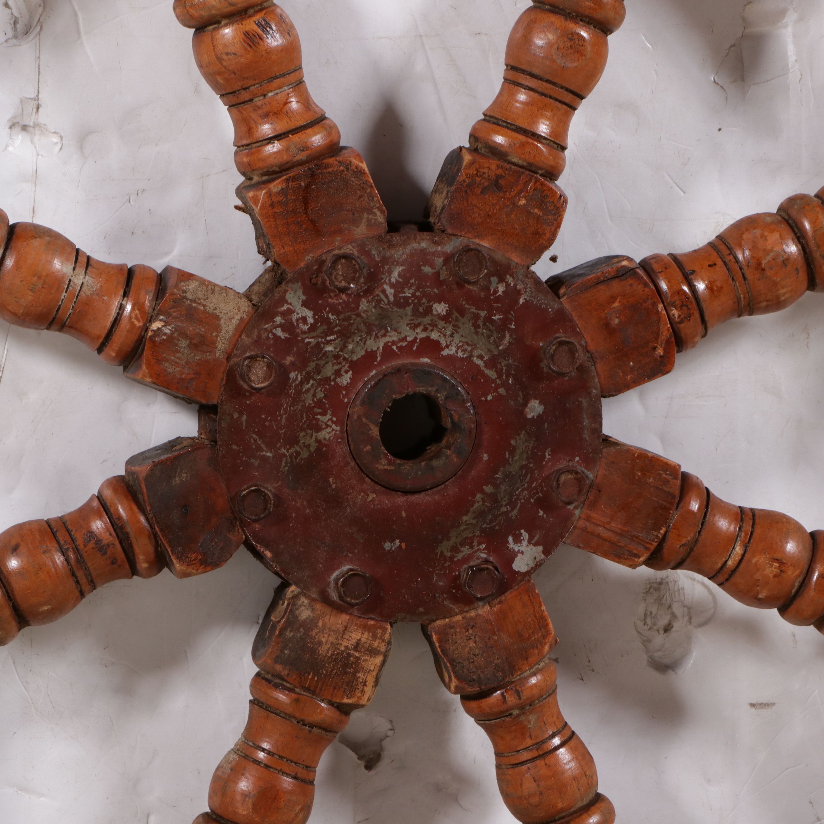 Oak and Steel Ship's Wheel with Nautical Theme Rope Wall Mirror