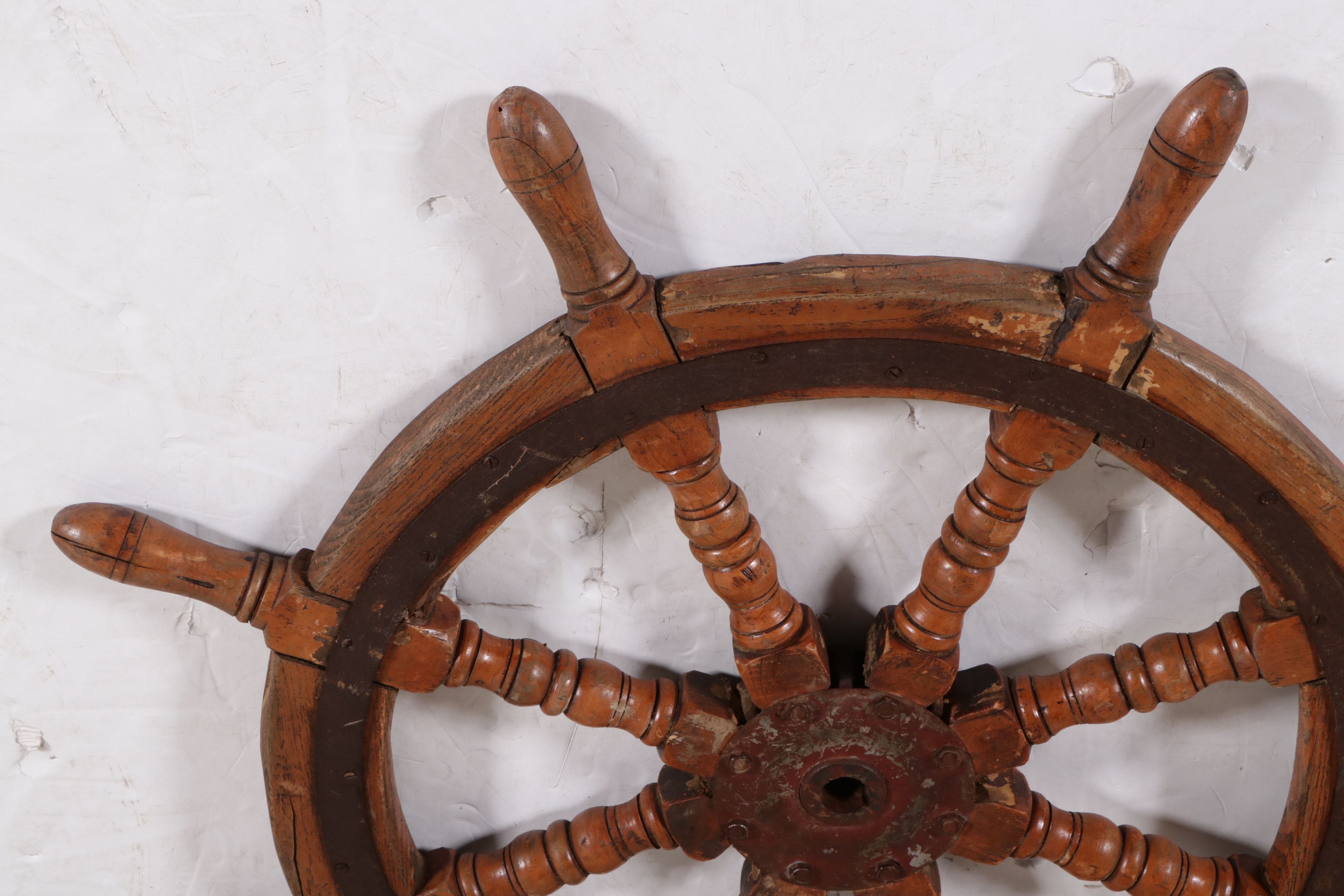 Oak and Steel Ship's Wheel with Nautical Theme Rope Wall Mirror