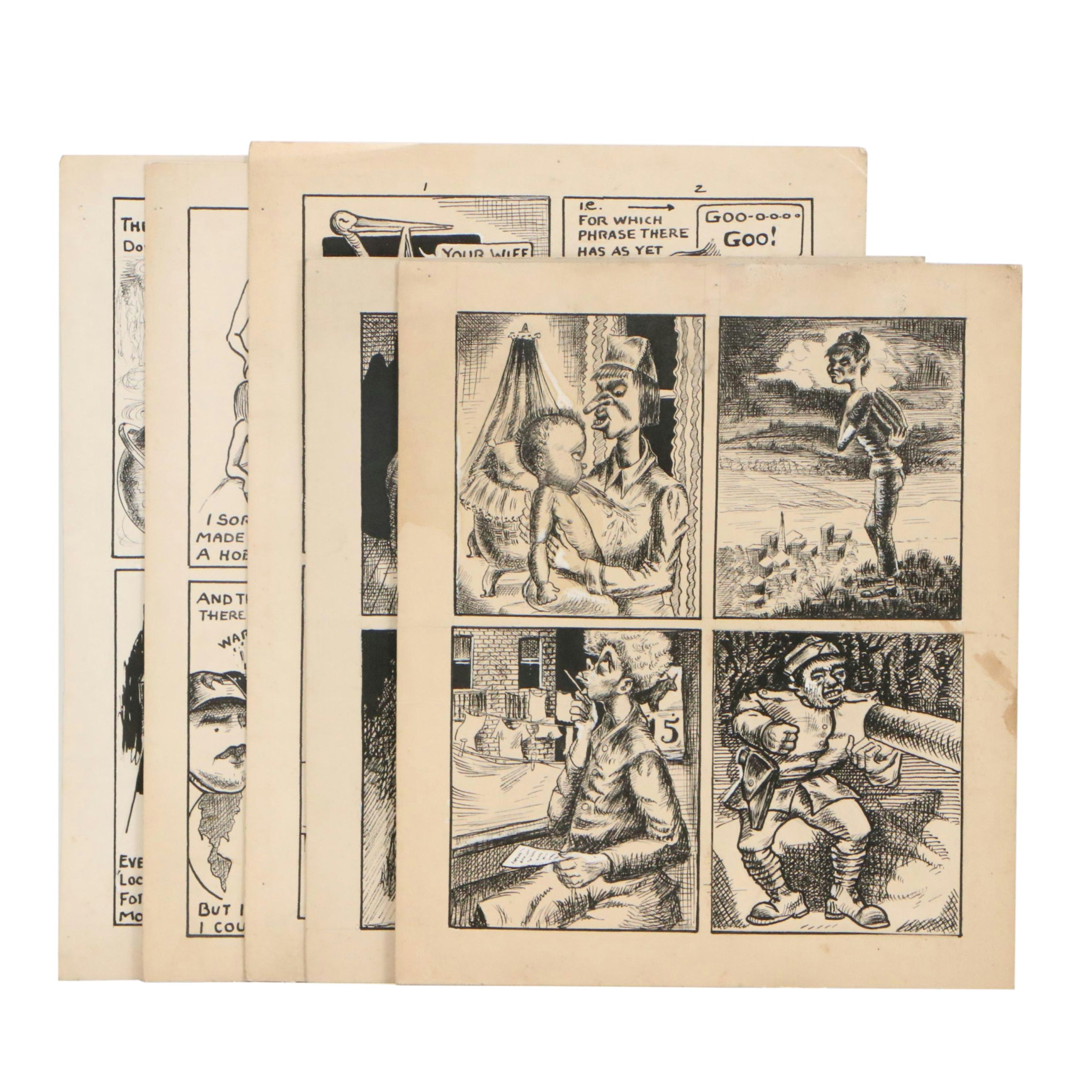 Autobiographical Narrative Ink Illustrations and Other Caricatures, 1940s