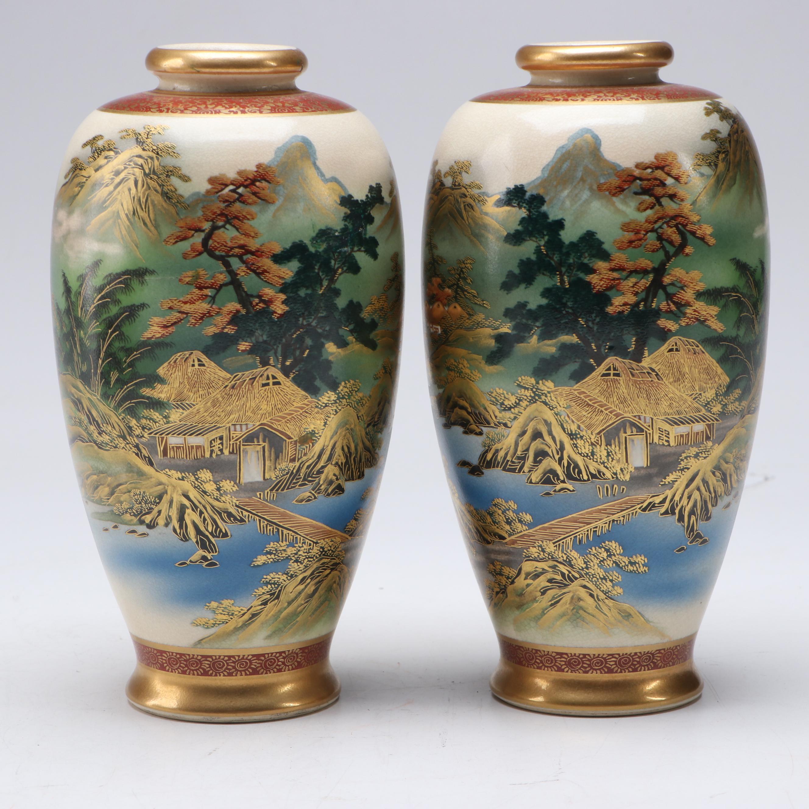 Pair of Japanese Satsuma Porcelain Vases