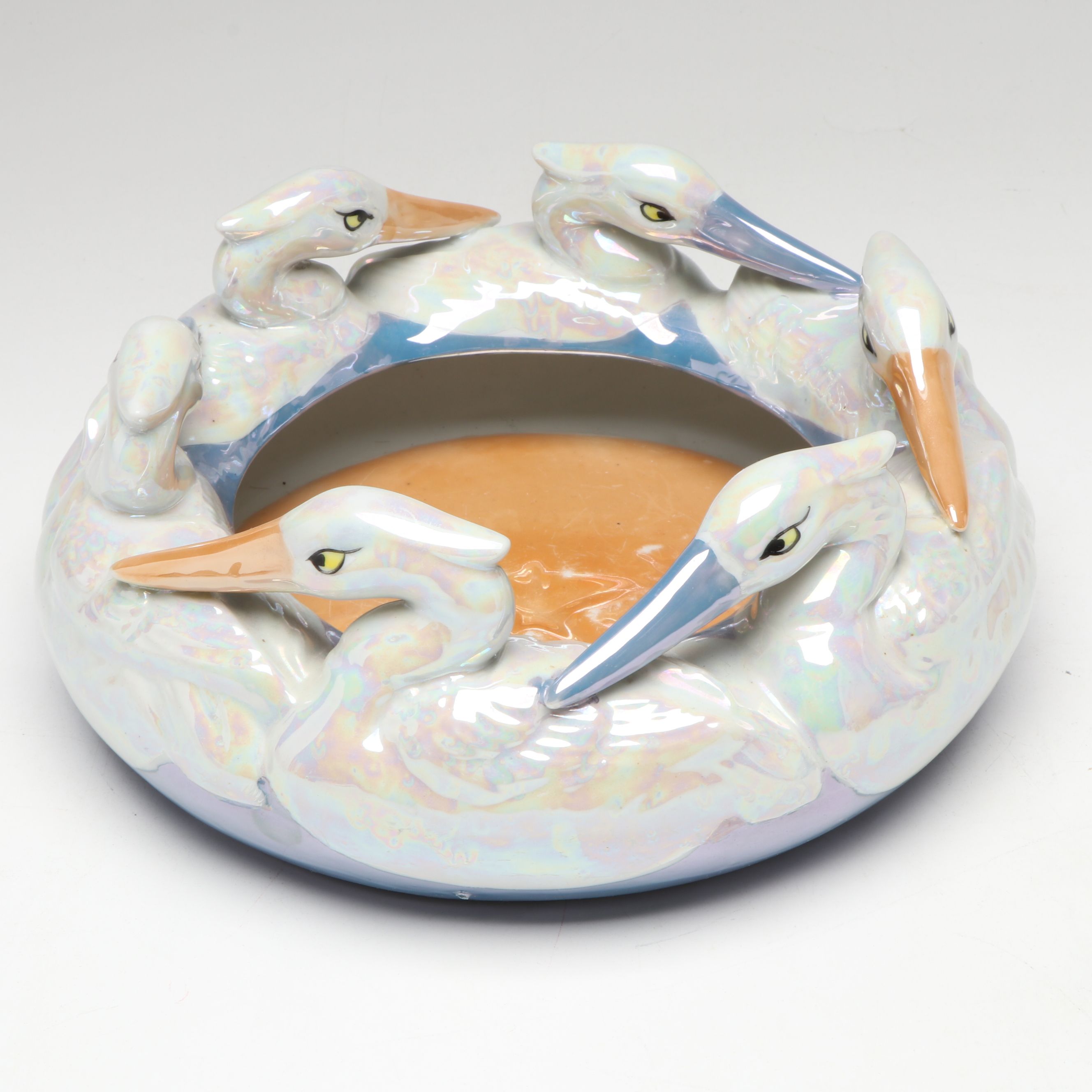 Japanese Porcelain Heron Bowl, Handpainted Vases, Brass Candlestick and More