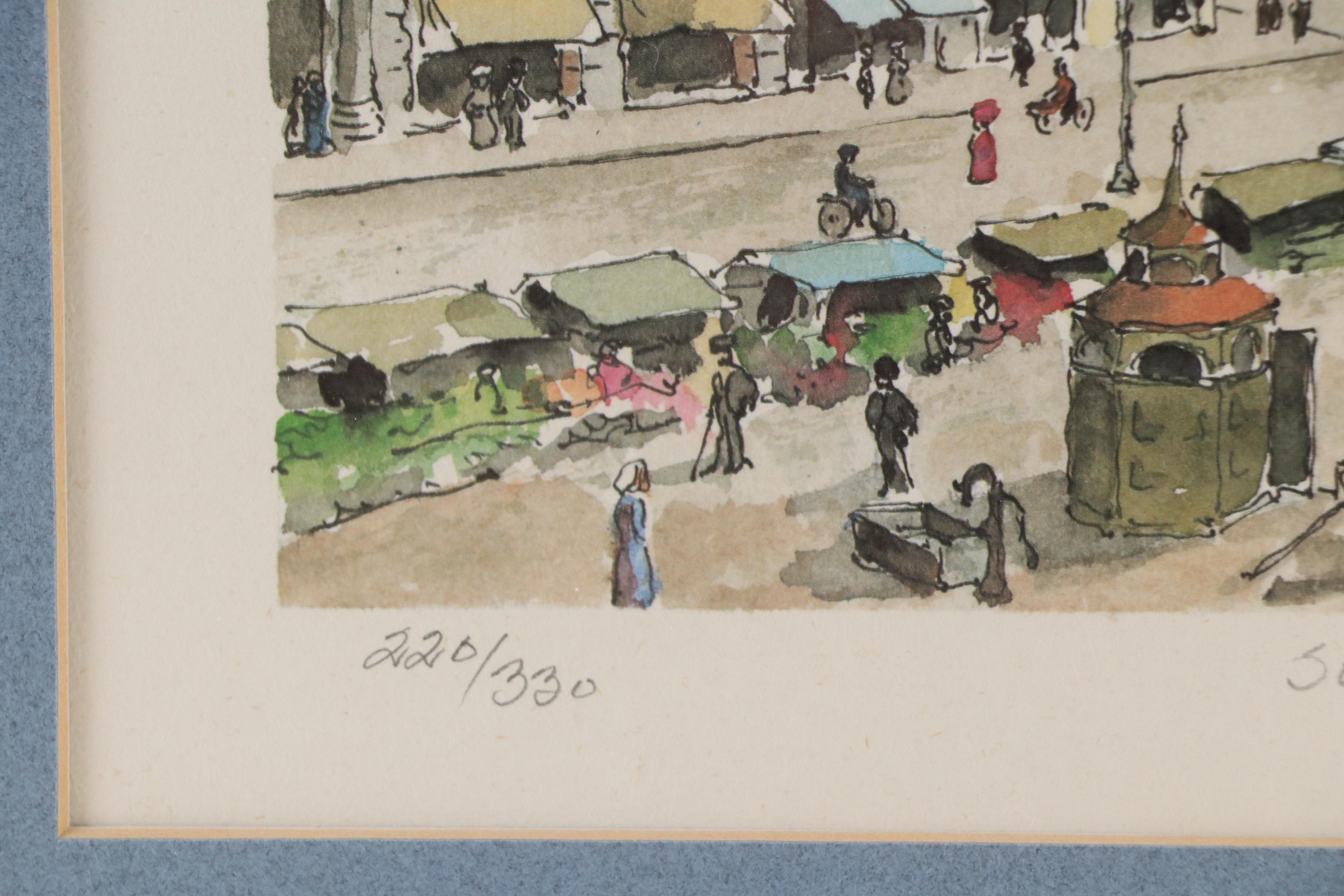 Norwegian City Plaza Scene Offset Lithograph "Stortorvet"