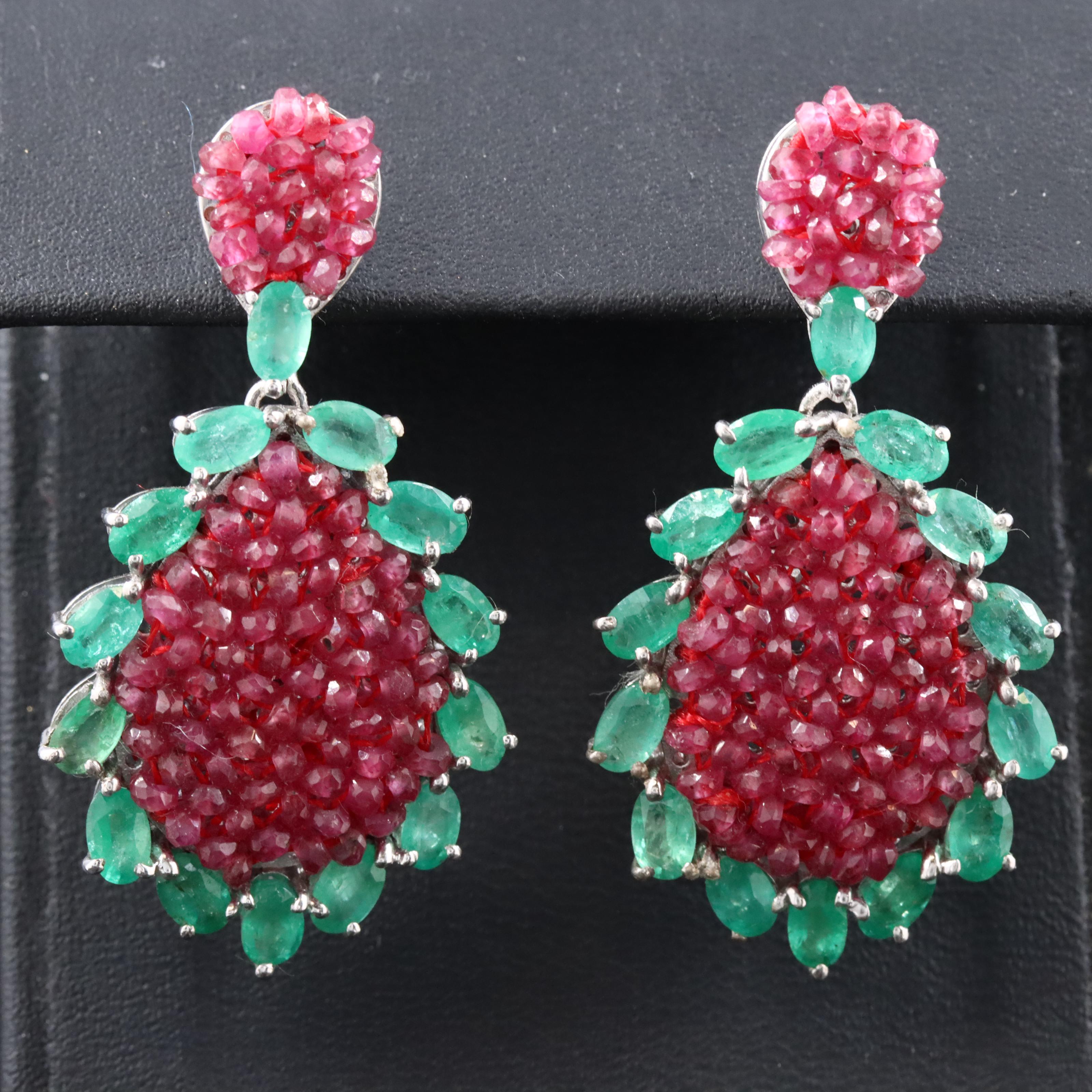 Sterling Emerald and Ruby Earrings