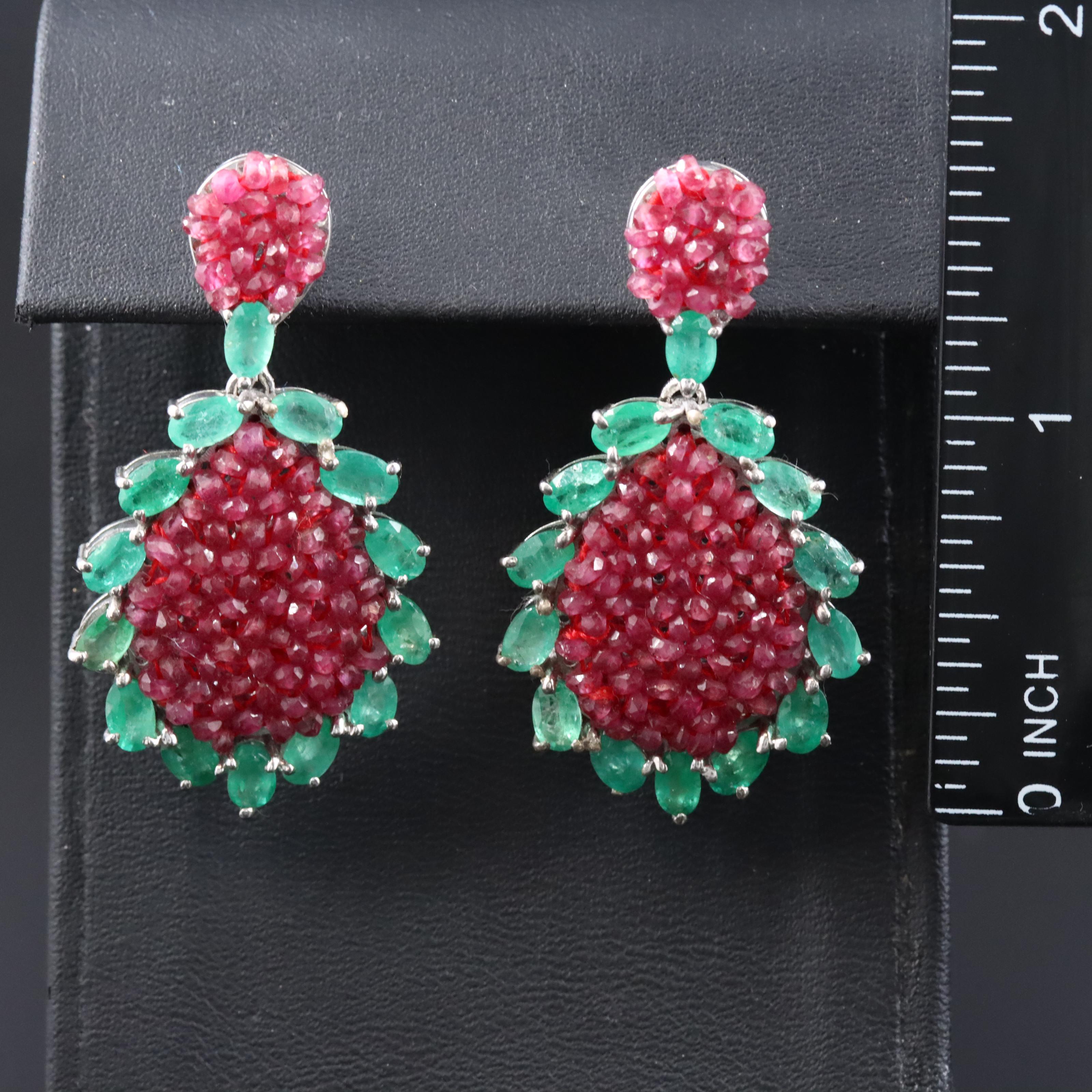 Sterling Emerald and Ruby Earrings