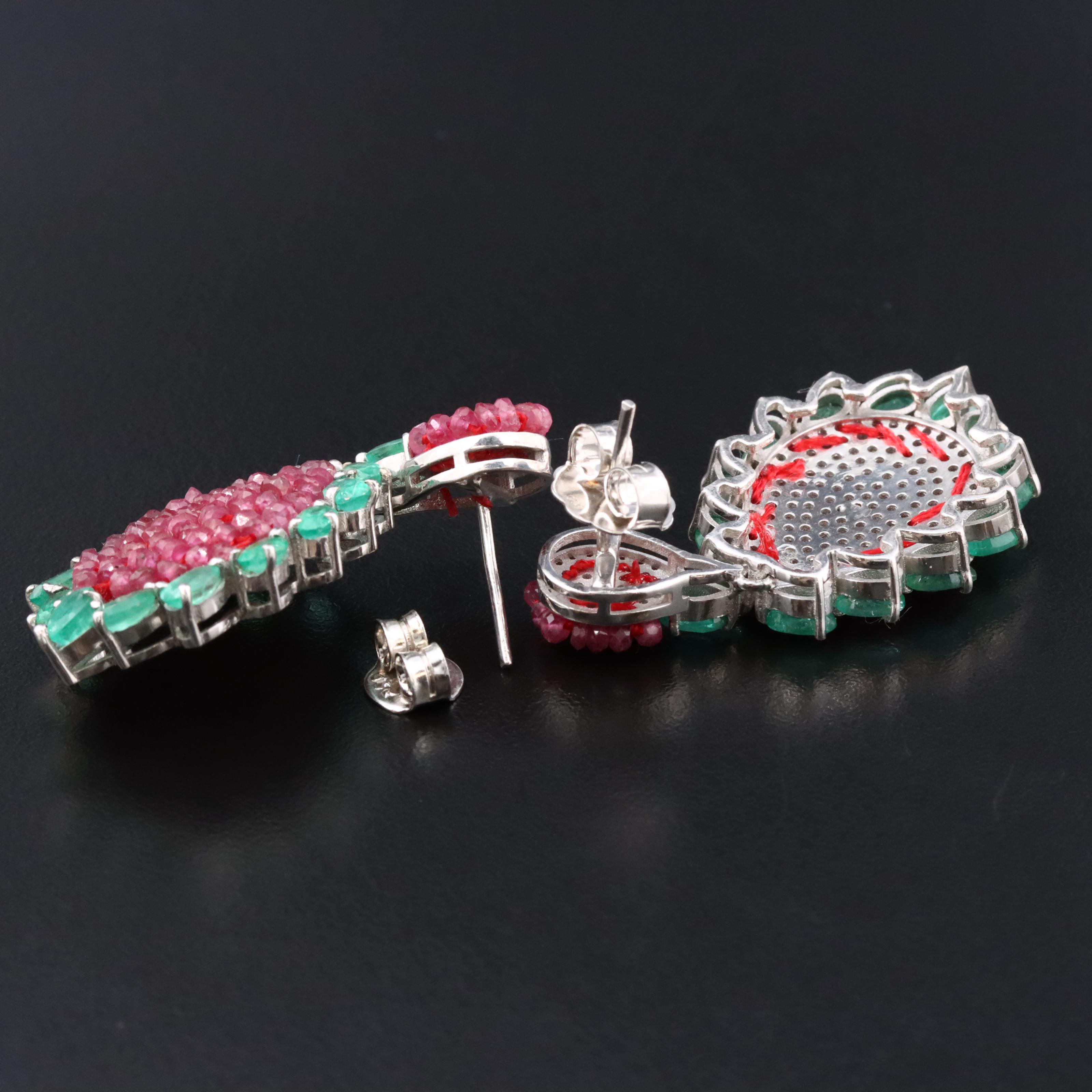 Sterling Emerald and Ruby Earrings