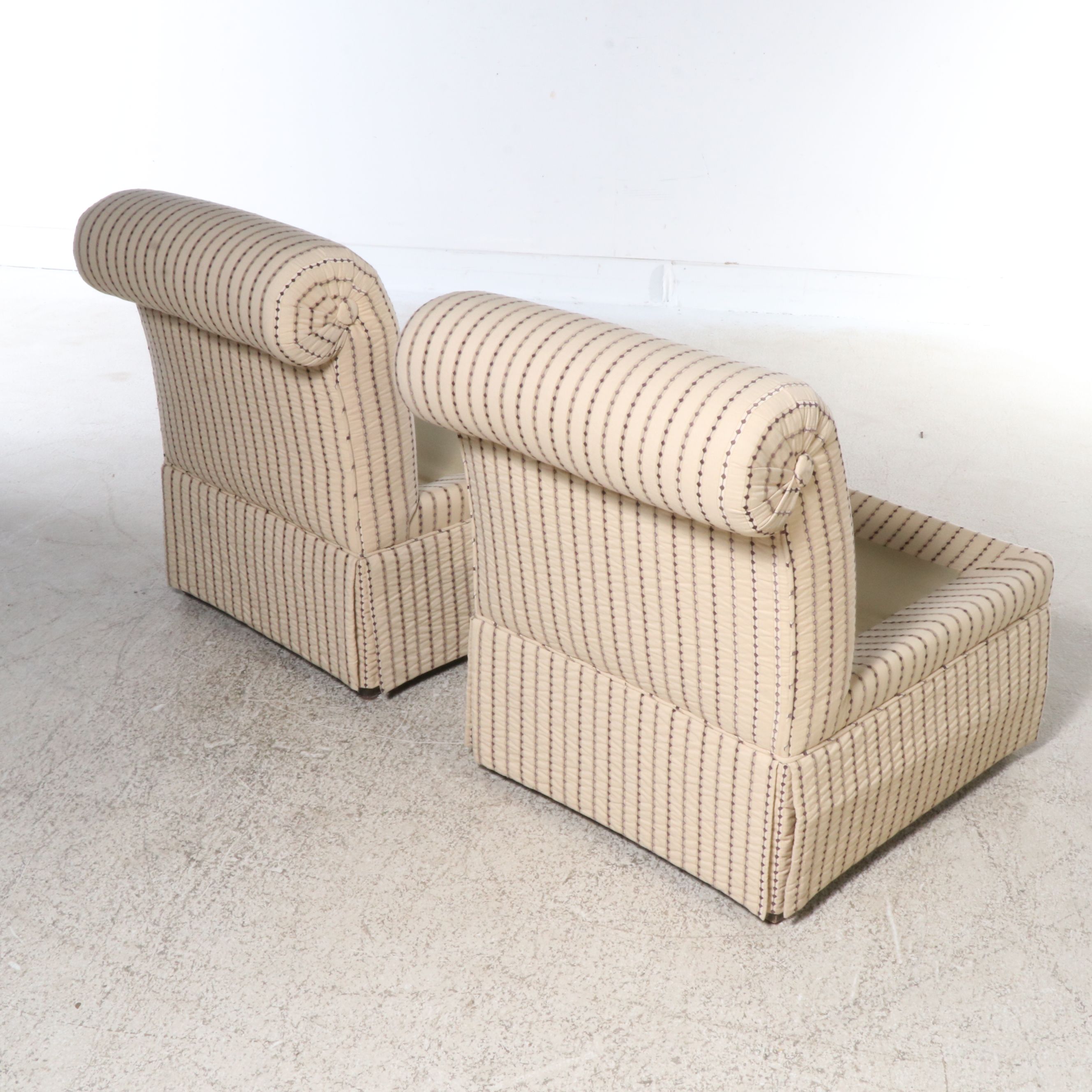 Pair of Scroll-Back Armless Lounge Chairs