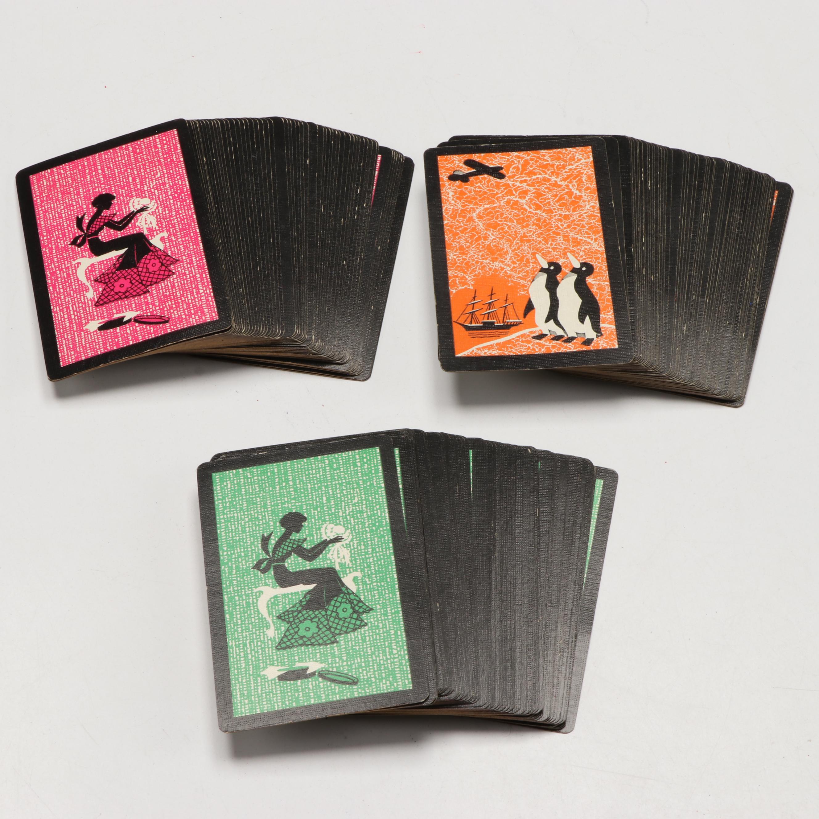 Ebonized Oak Poker Chip Caddy, Chips and Retro Playing Cards