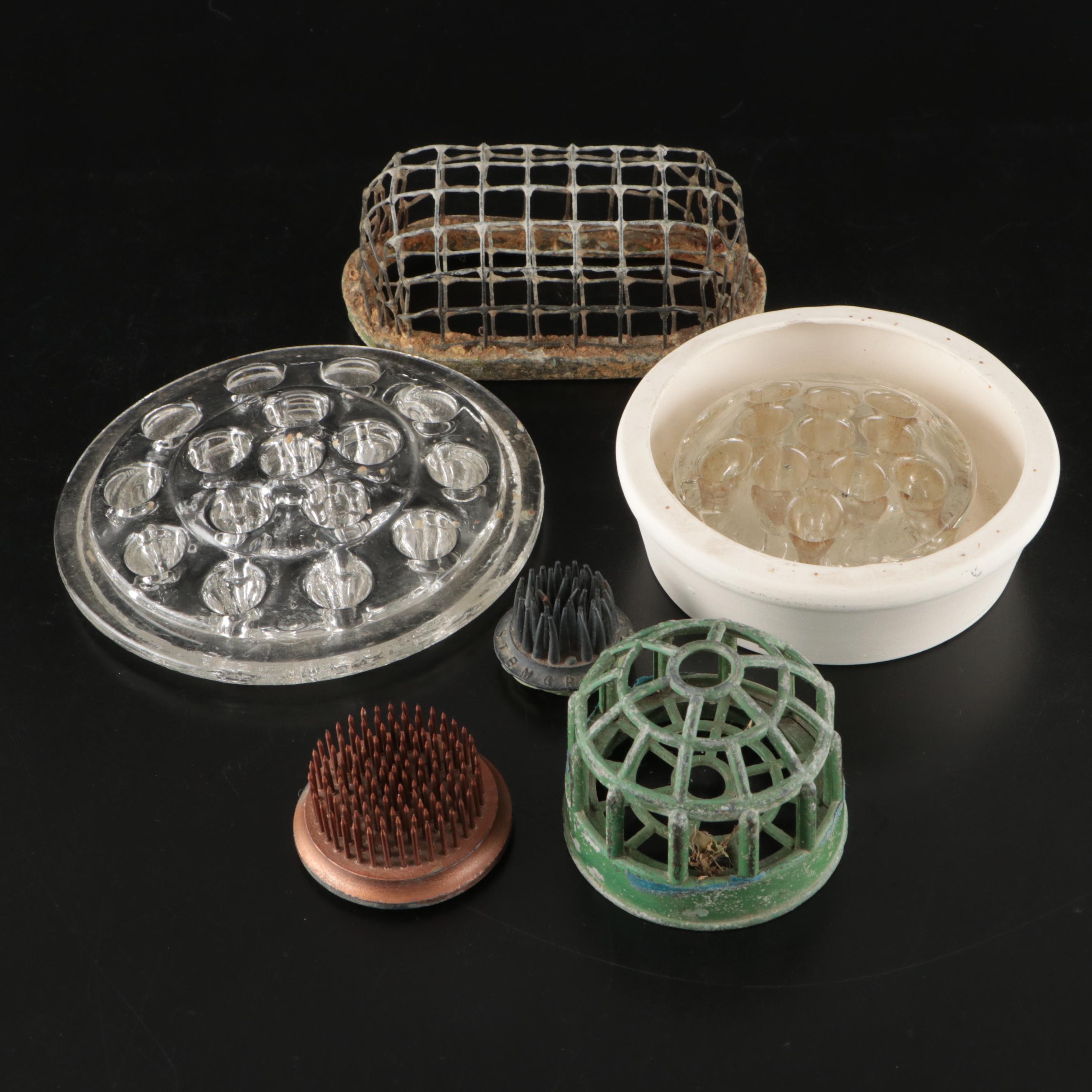 Glass and Metal Cage Flower Frogs