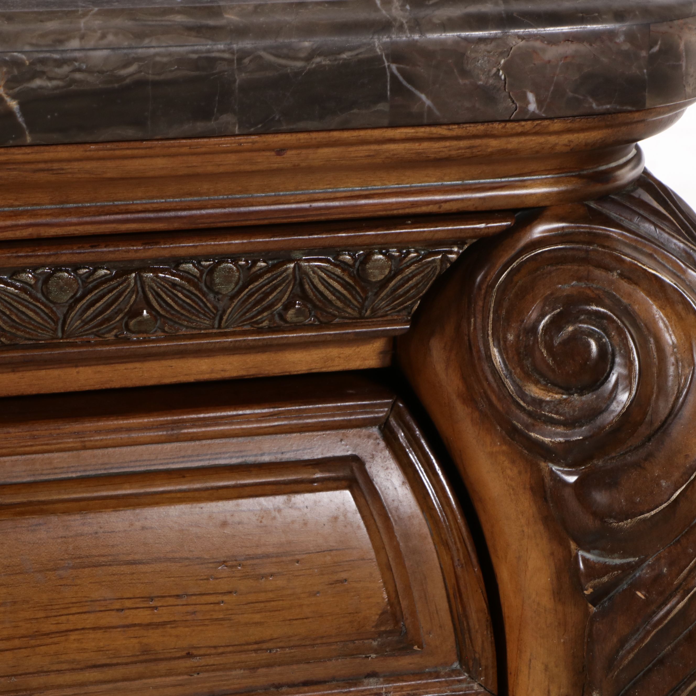 Pair of AICO by Michael Amini Baroque Style Marble Top Nightstands