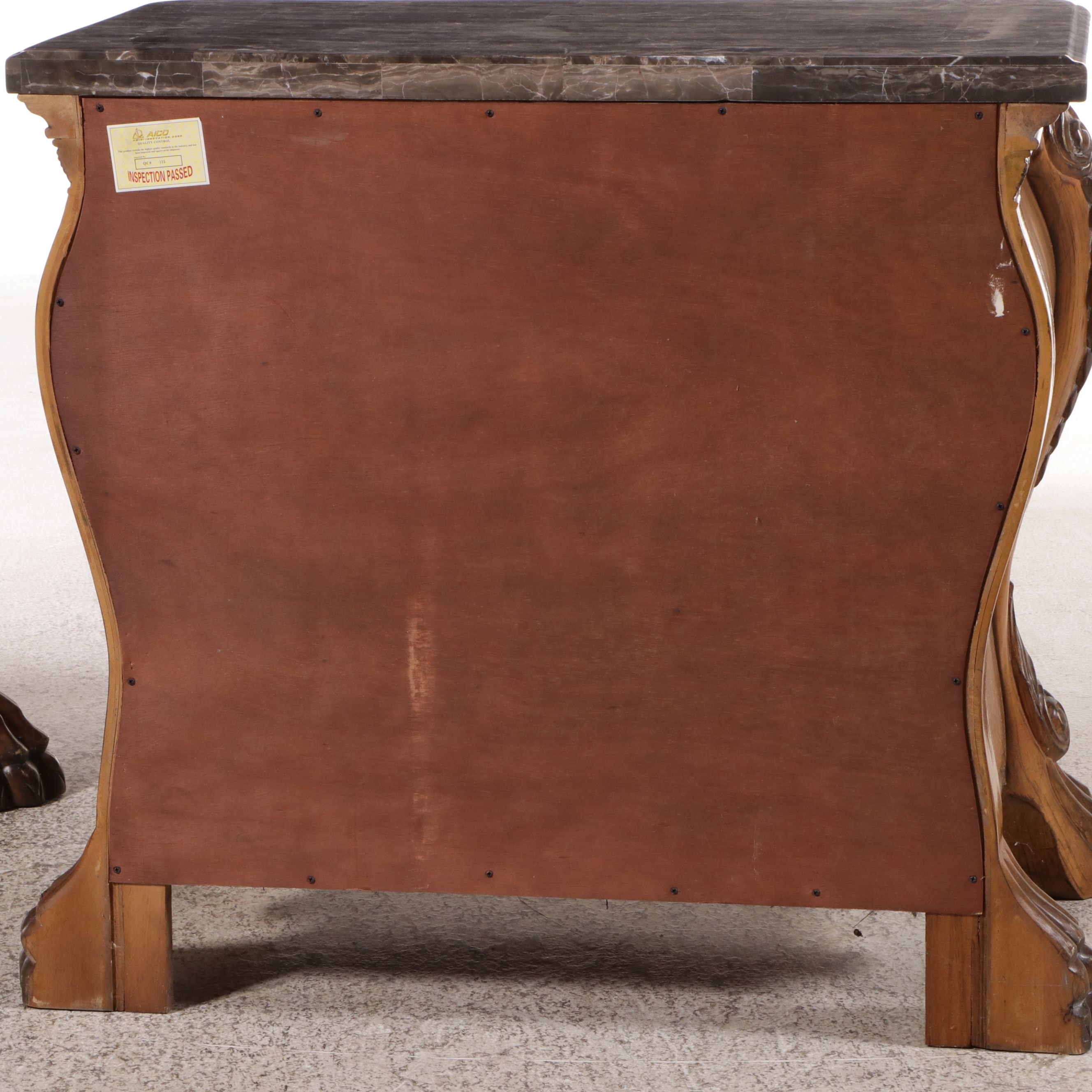 Pair of AICO by Michael Amini Baroque Style Marble Top Nightstands