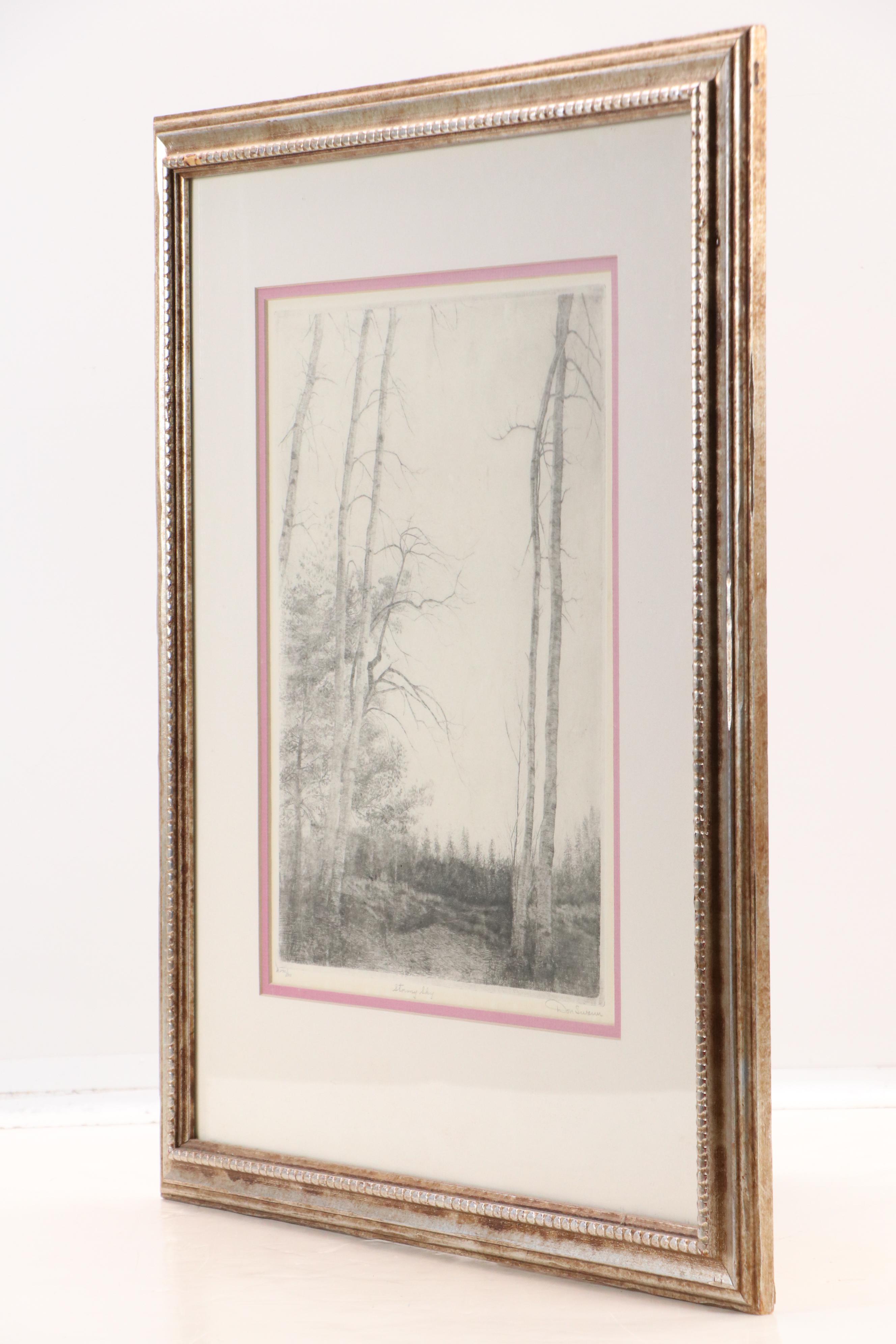 Don Swann Wooded Landscape Etching "Stormy Sky"