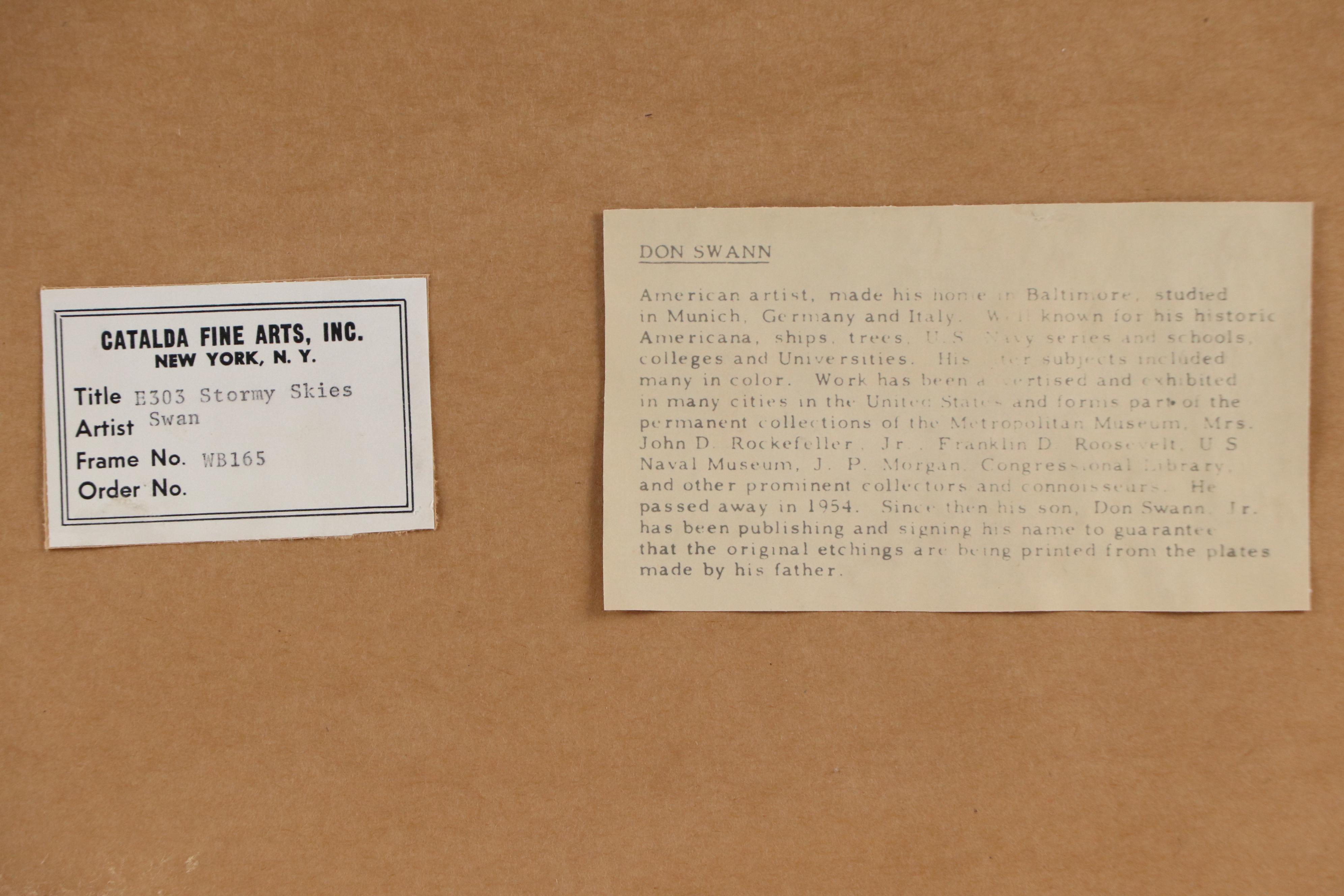 Don Swann Wooded Landscape Etching "Stormy Sky"