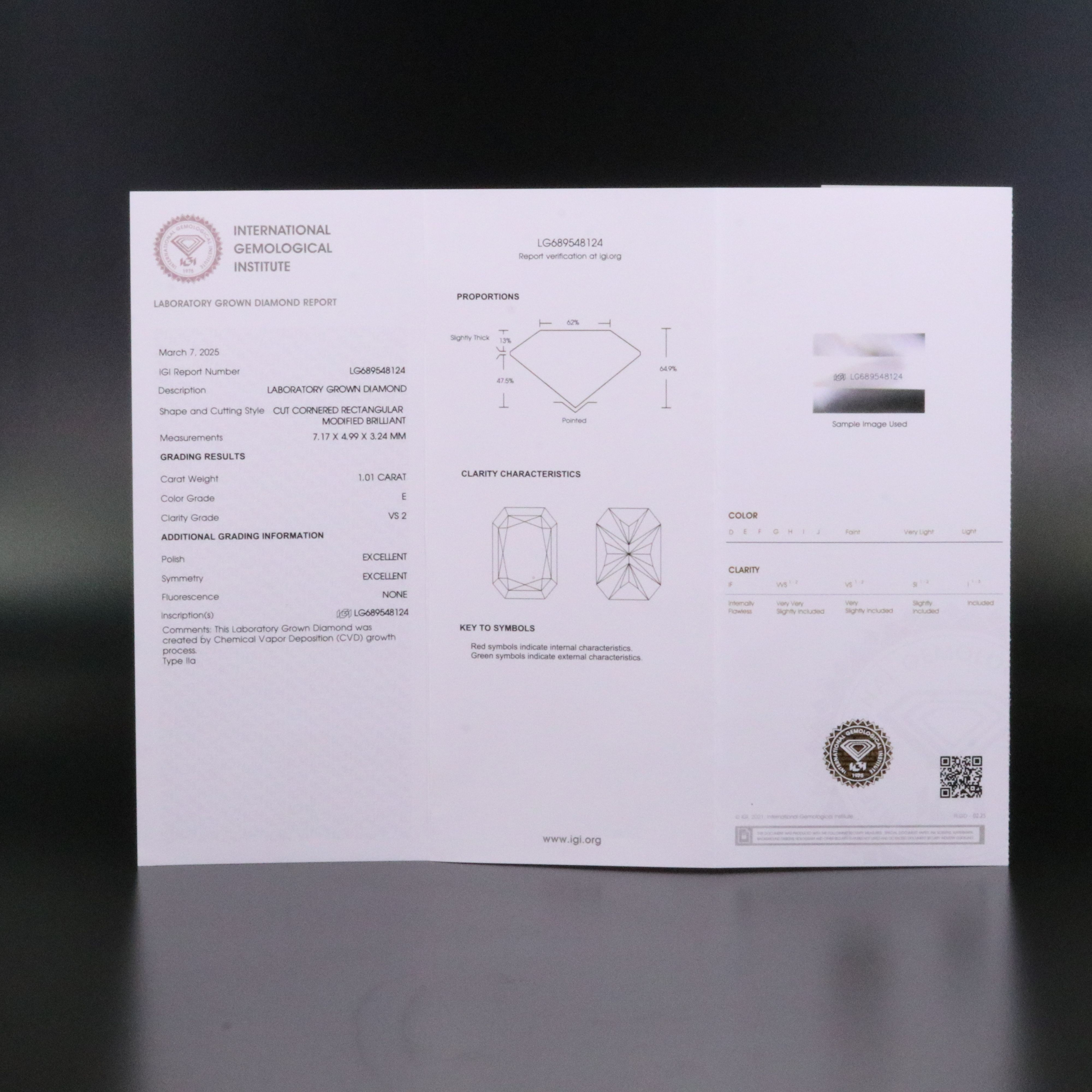Loose 1.01 CT Lab Grown Diamond with IGI Report