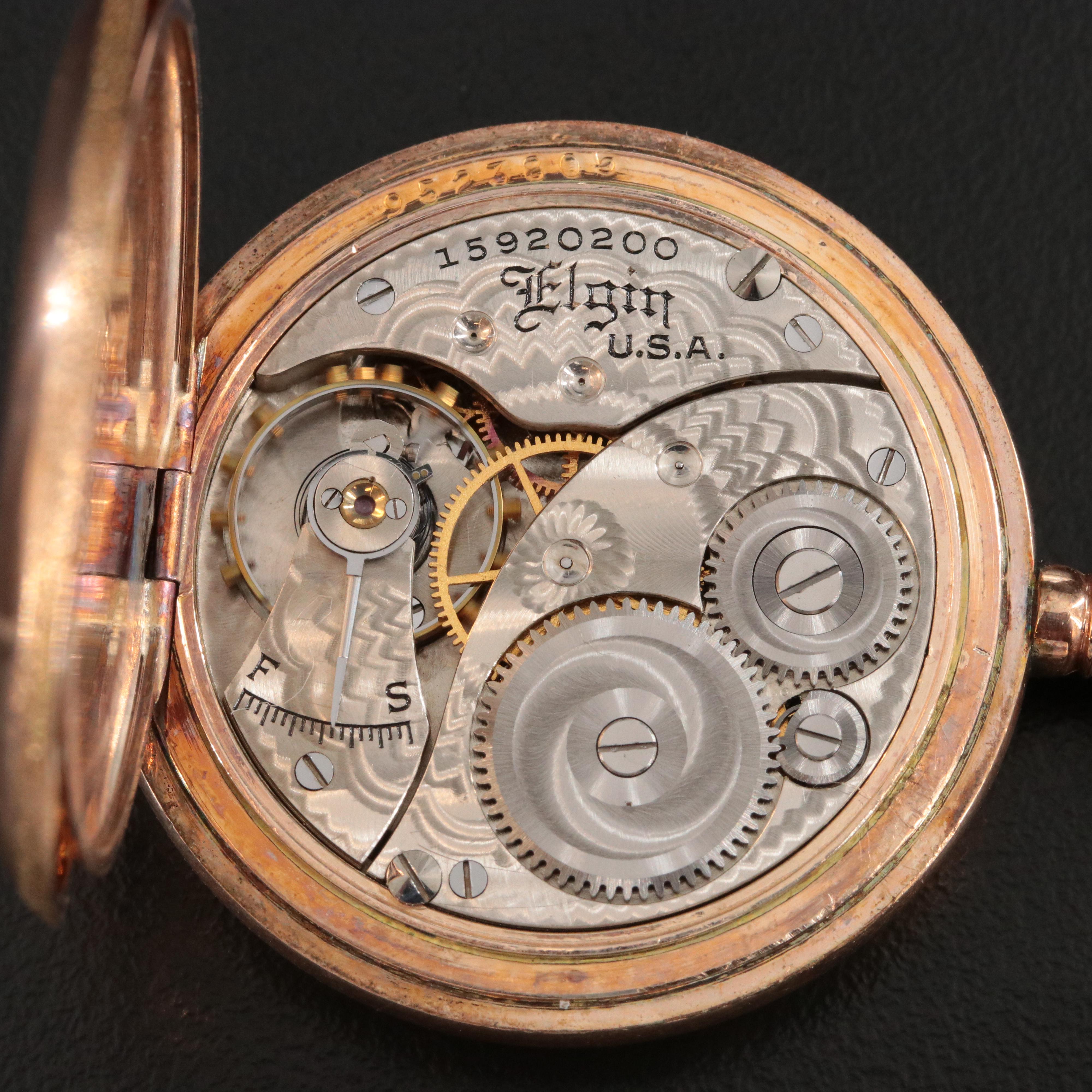 Elgin Engraved Bird and Floral Gold-Filled Pocket Watch