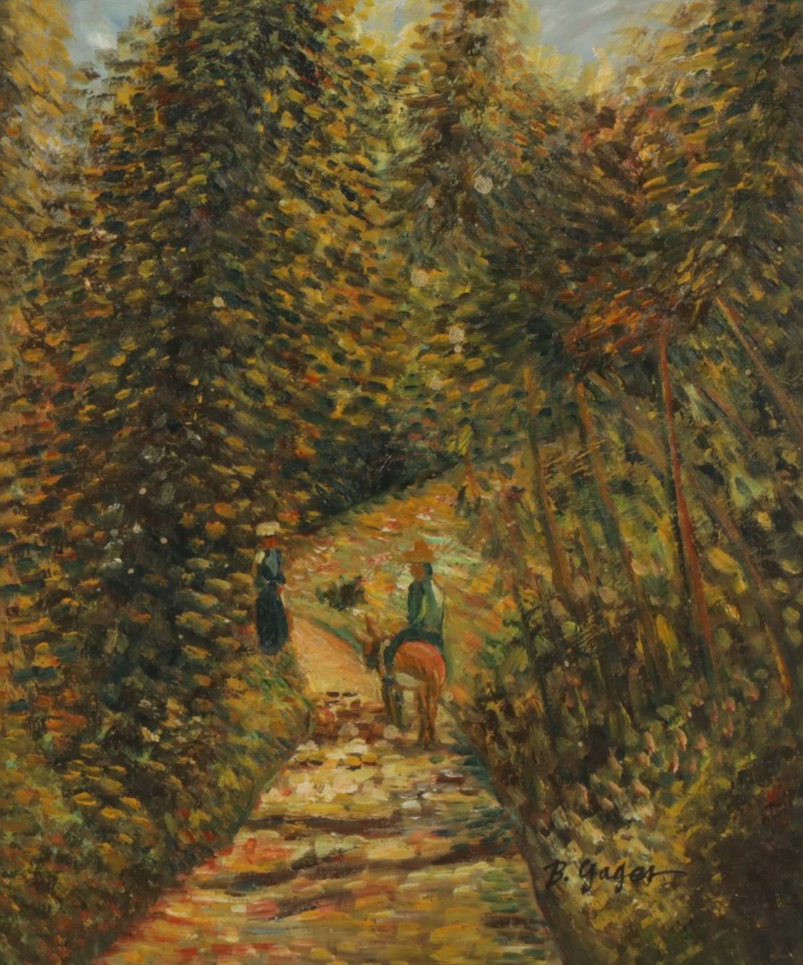 B. Gages Impressionist Oil Painting Scene of Travelers in a Forest