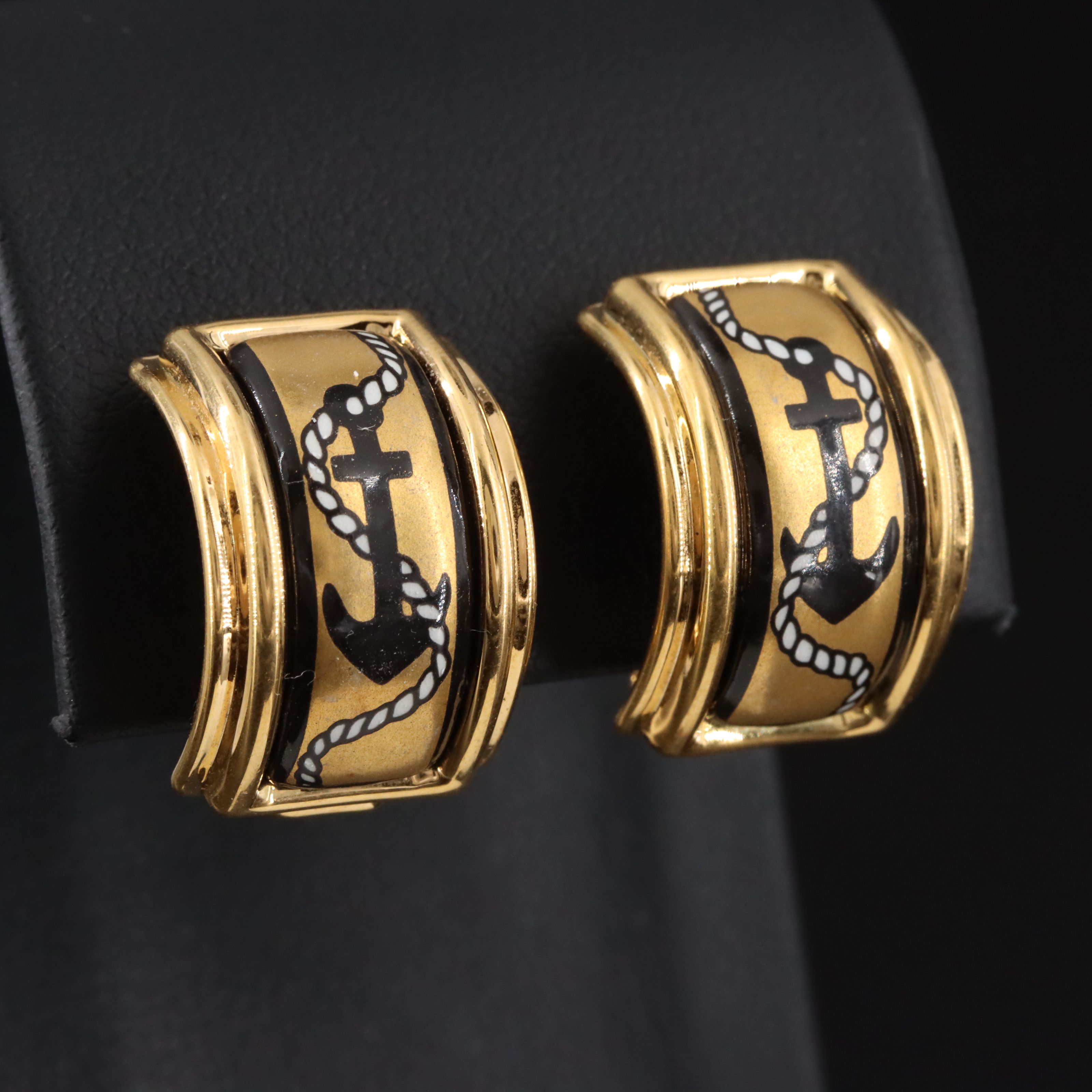 Hermès Anchor Motif Enamel Clip Earrings
