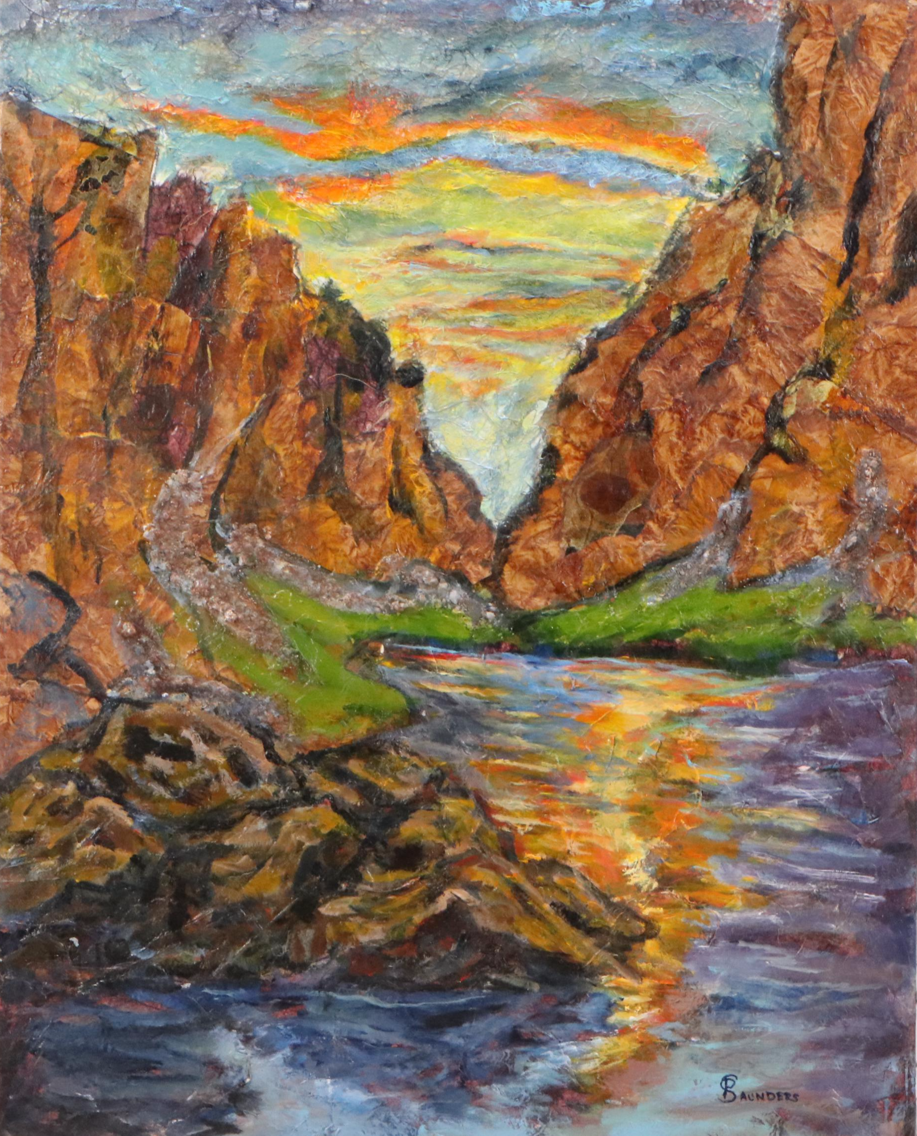P. Saunders Mixed Media Mountain Valley Landscape