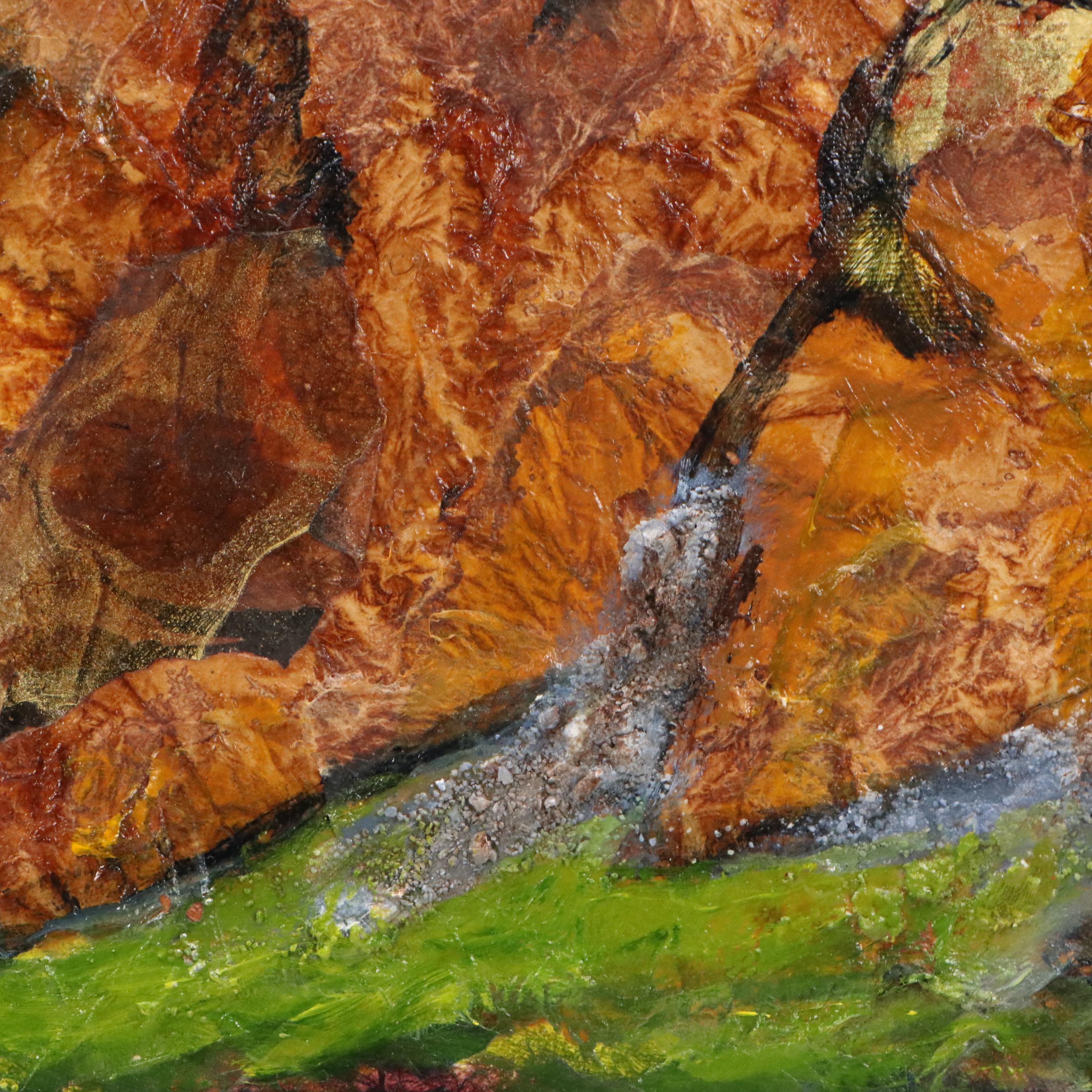 P. Saunders Mixed Media Mountain Valley Landscape