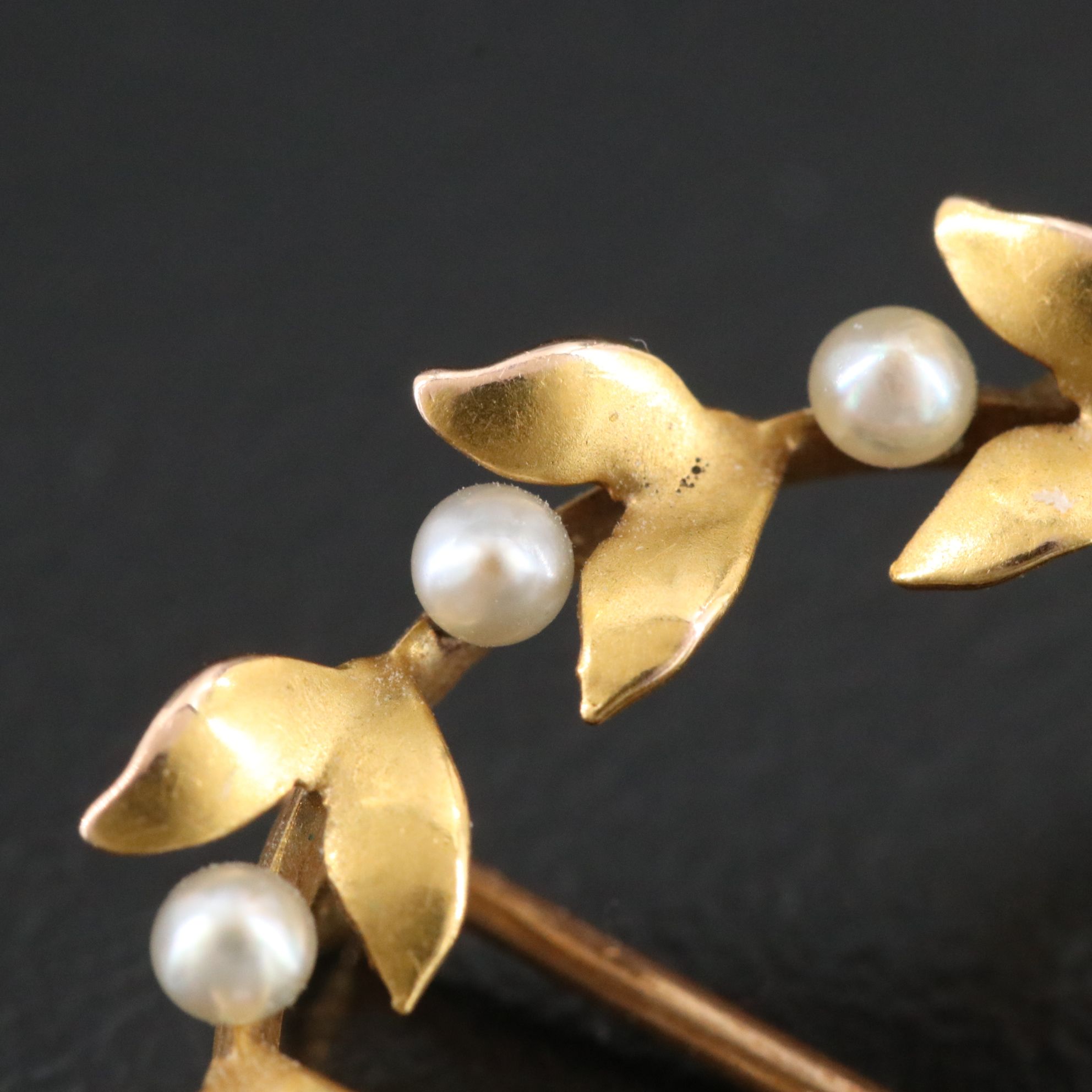 Victorian 14K Seed Pearl Wreath Watch Pin