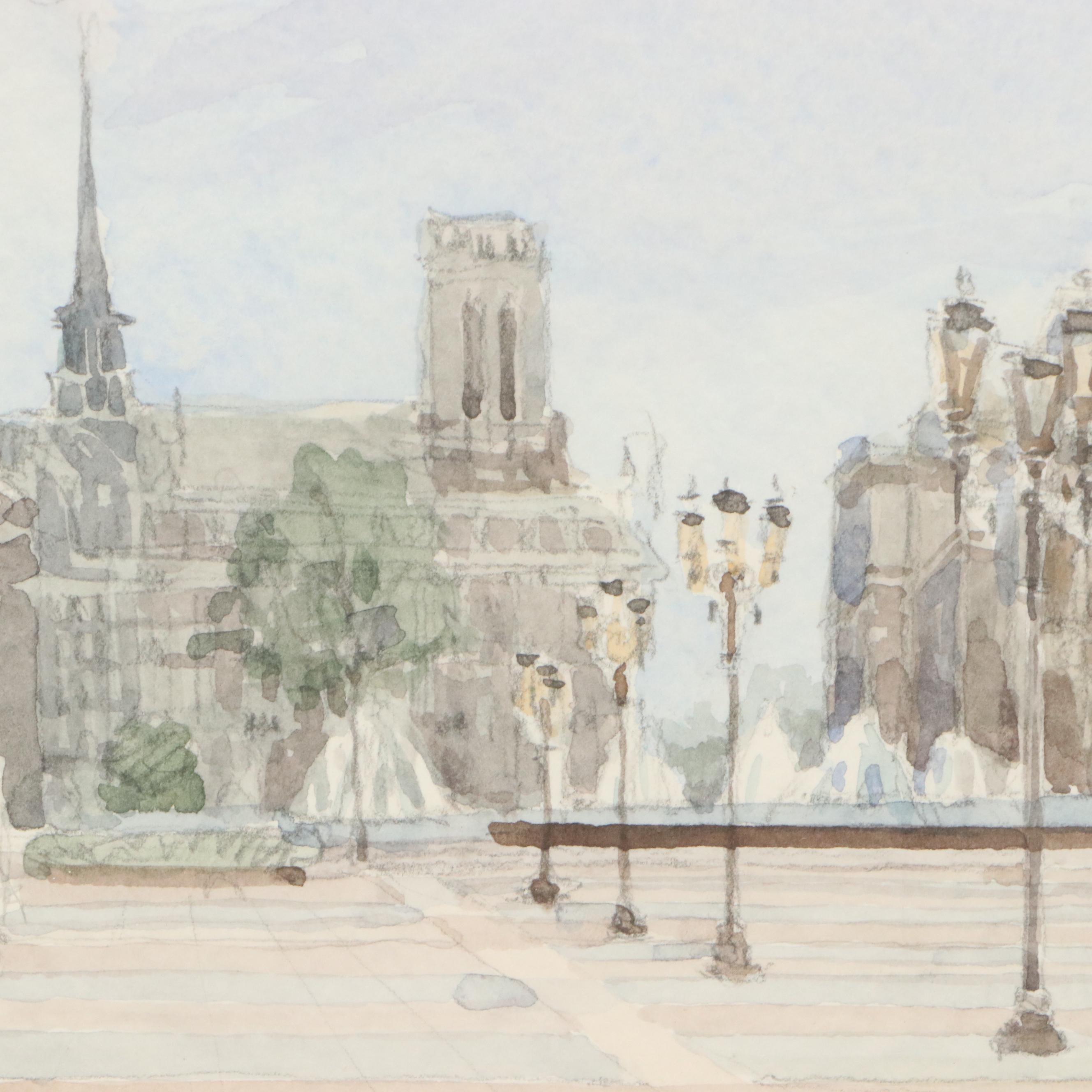 R. Skinner Watercolor Paris Cityscape, Late 20th Century