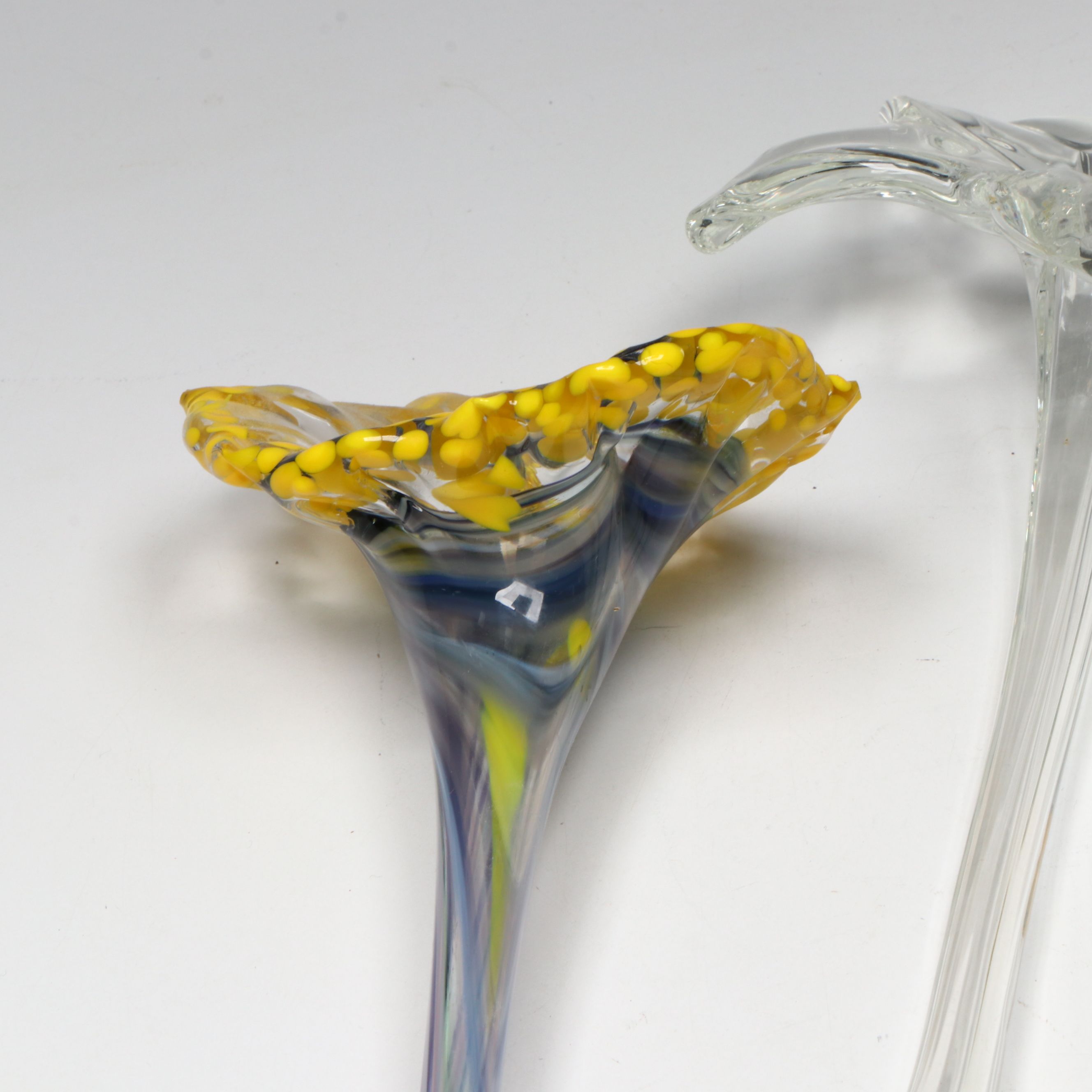 Metal and Glass Figural Bird Vase with Art Glass Flowers