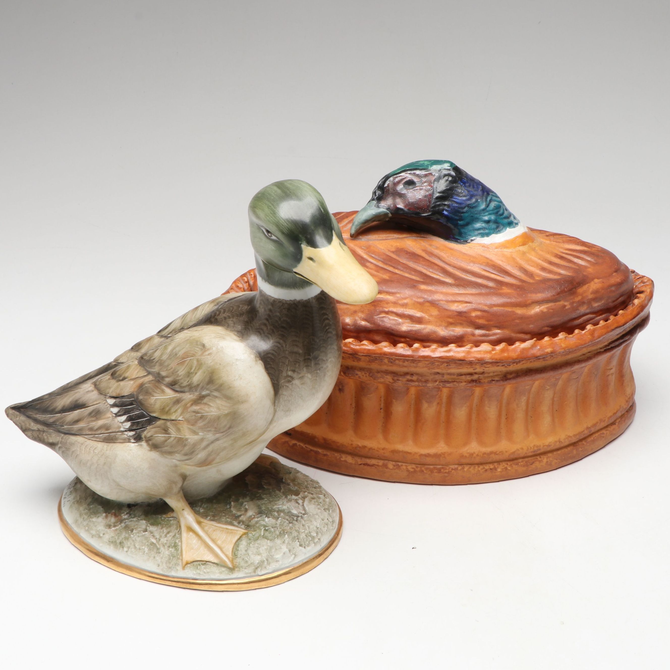 Pillivuyt Porcelain Pheasant Tureen with Germano Reale Porcelain Mallard Duck
