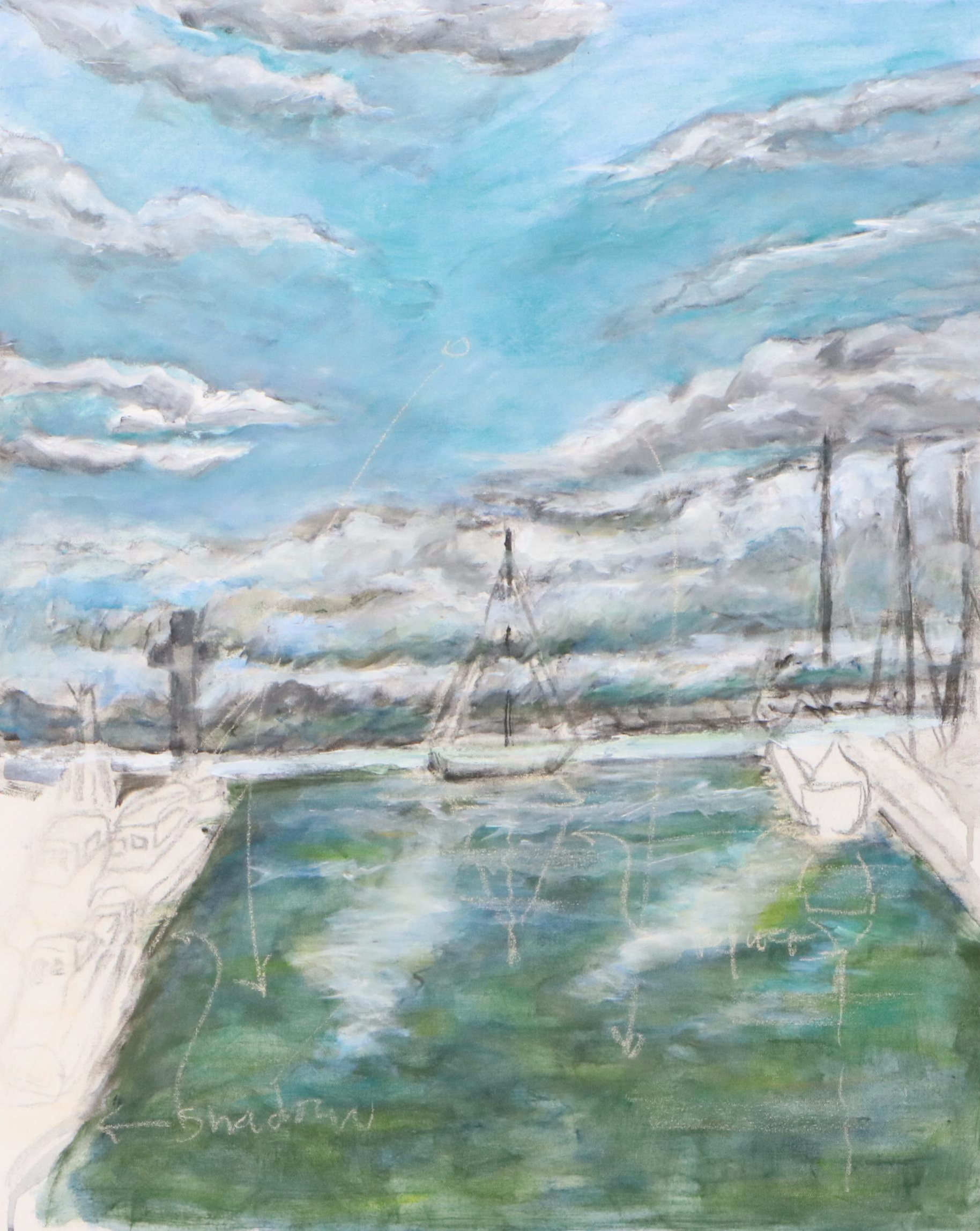 Unfinished Oil Painting of Harbor Scene, Late 20th to Early 21st Century