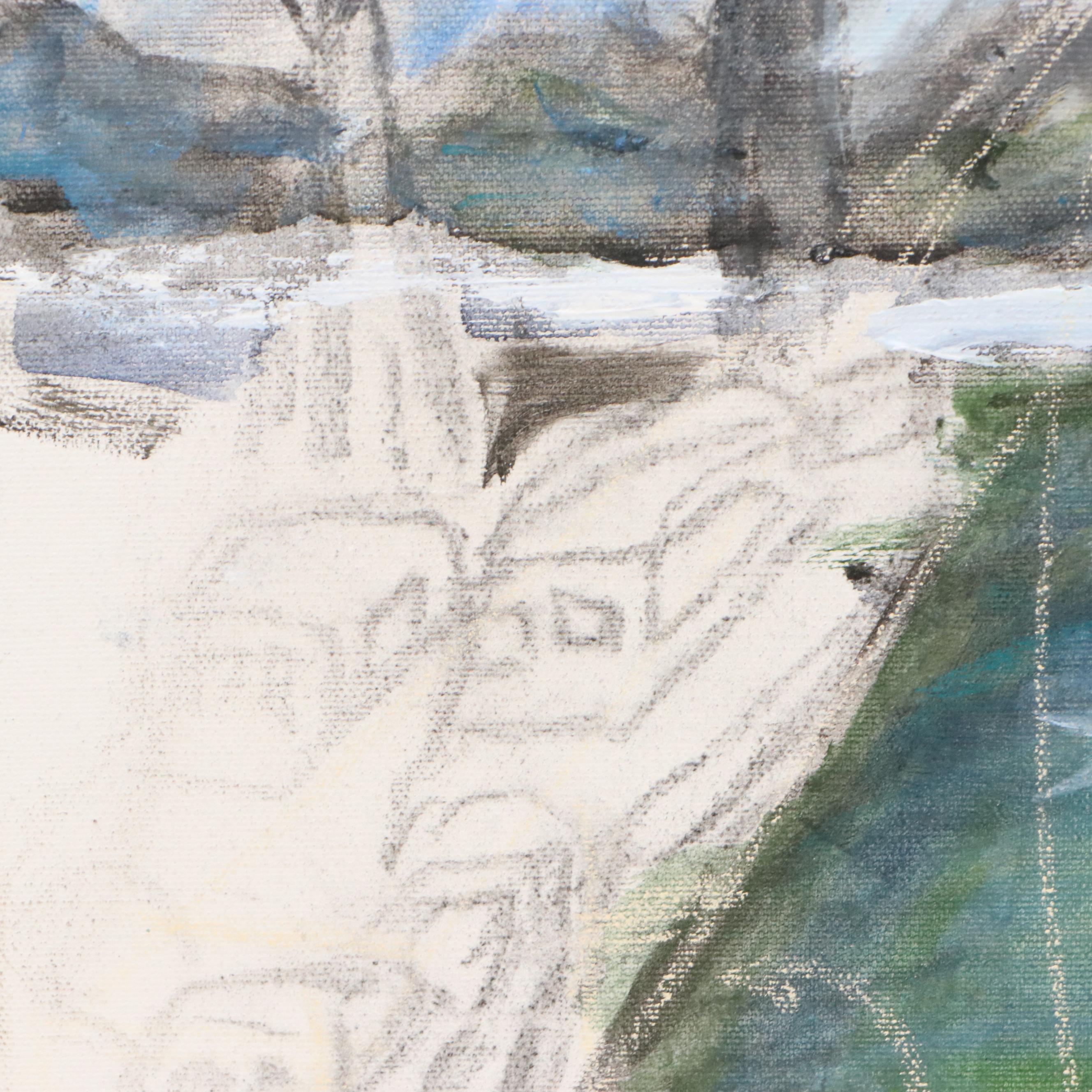 Unfinished Oil Painting of Harbor Scene, Late 20th to Early 21st Century