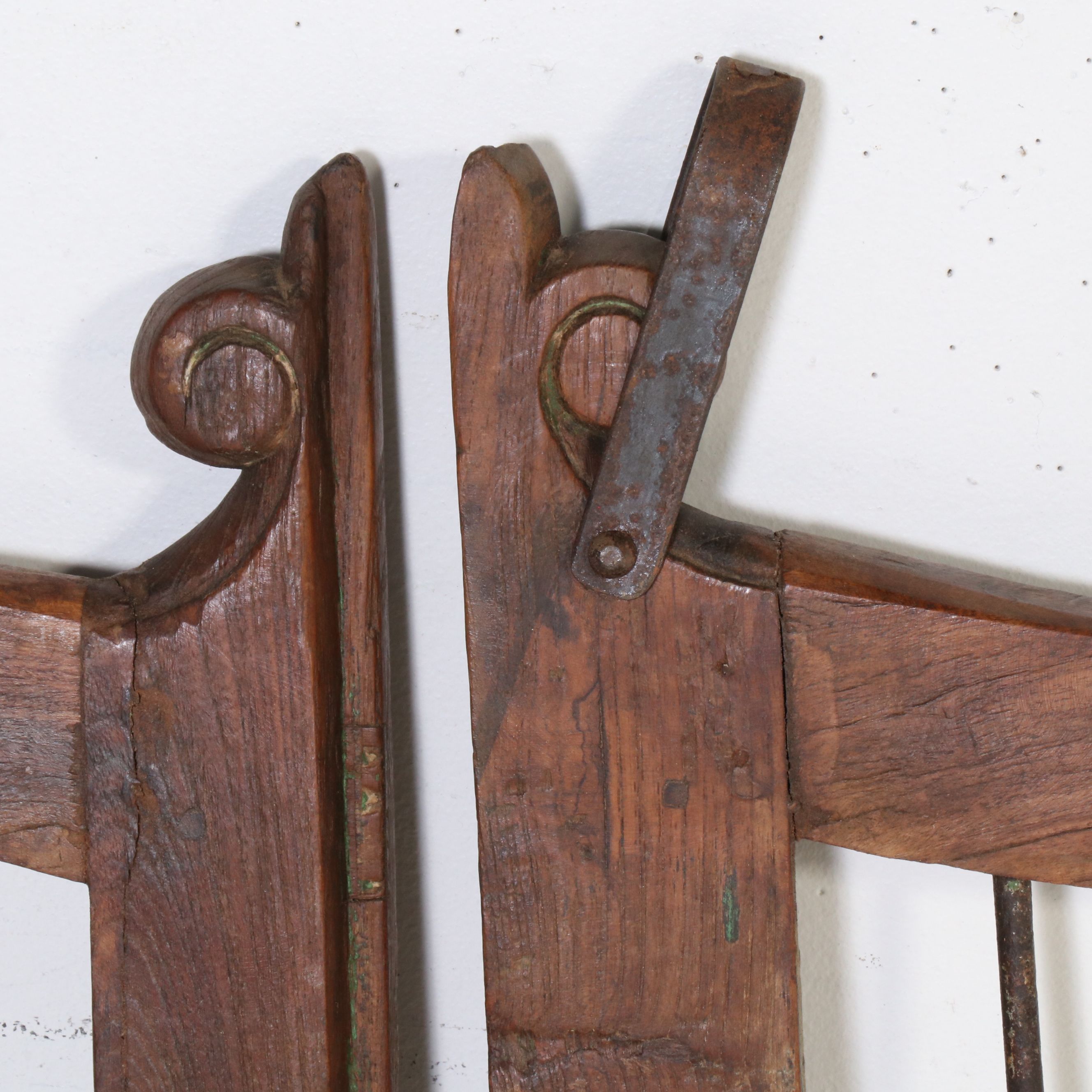 Pair of Indian Jali Carved Wood and Cast Iron Dog Gates