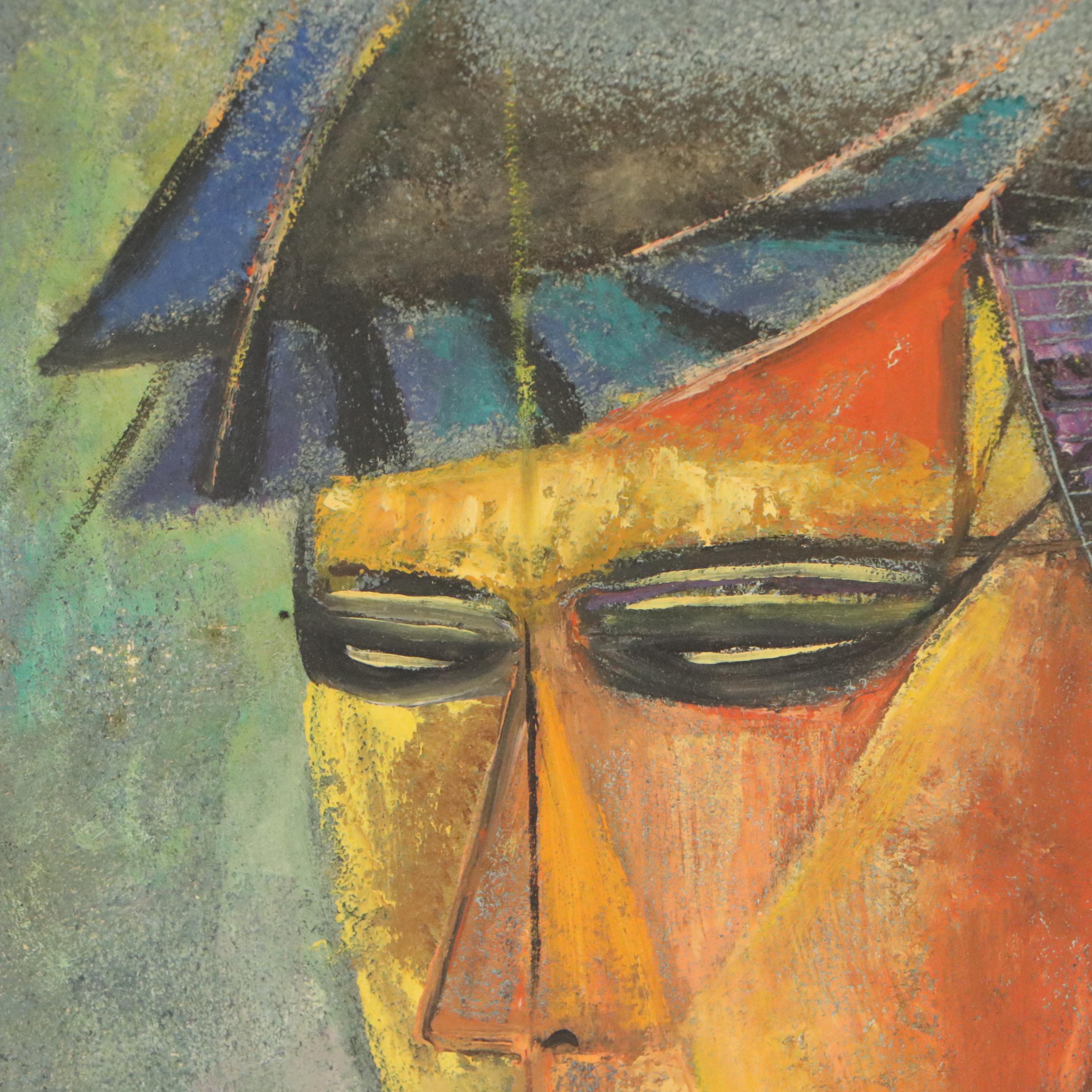 Antonio Vázquez Parra Mixed Media Painting of Woman's Head, 1960