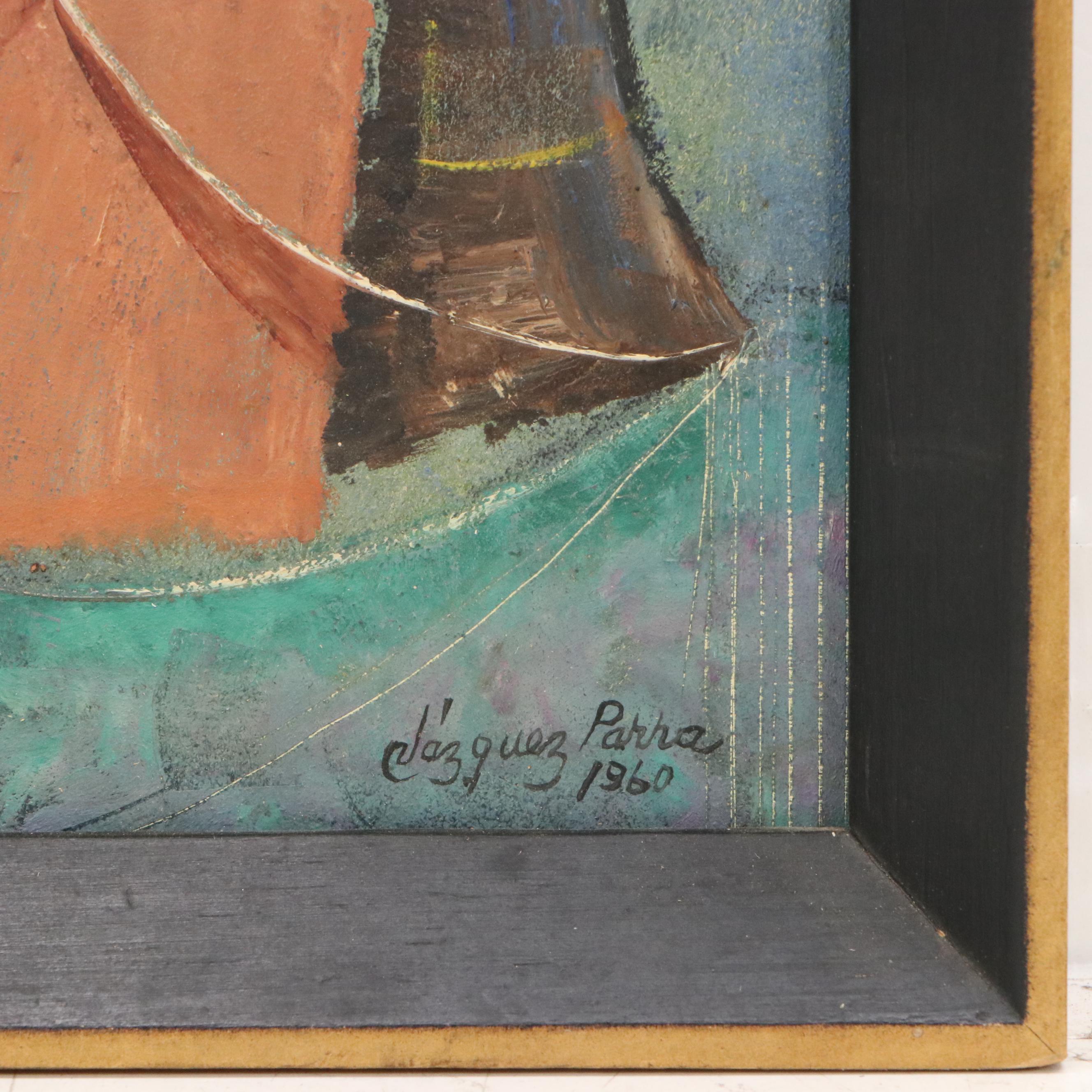 Antonio Vázquez Parra Mixed Media Painting of Woman's Head, 1960