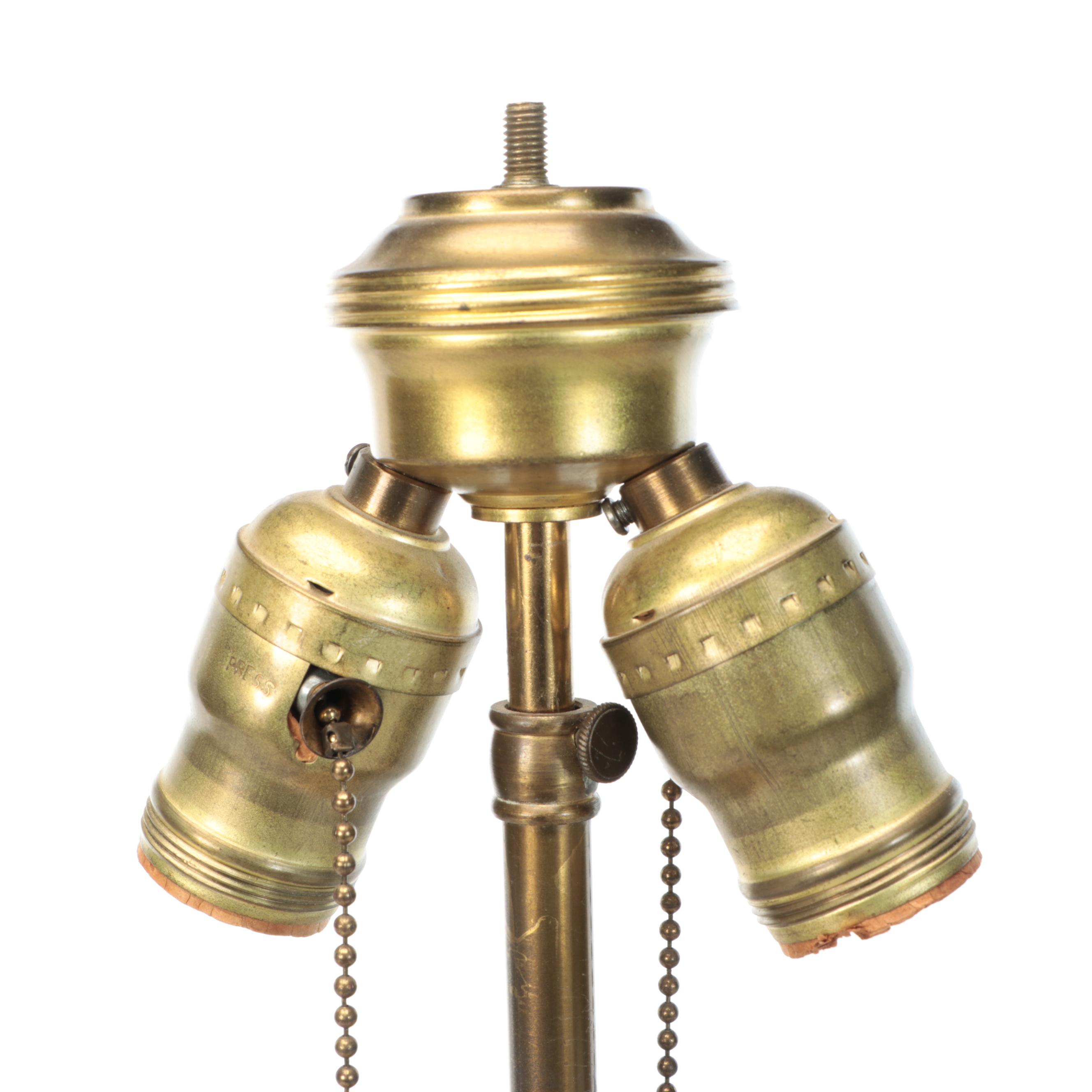 Bas-Relief Brass Two Dragons Table Lamp with Calcite Finial