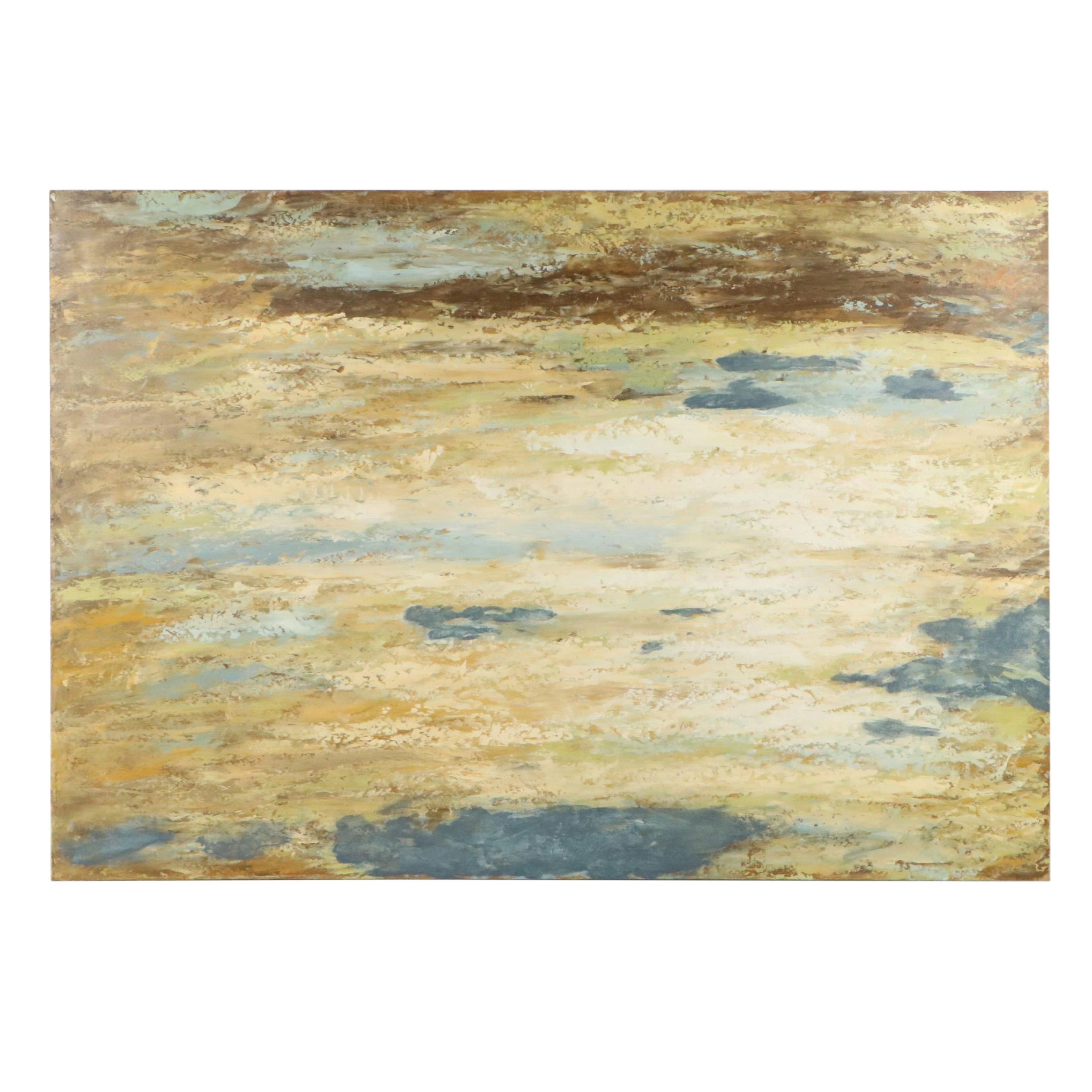 Monumental Abstract Acrylic Painting in Brown and Blue