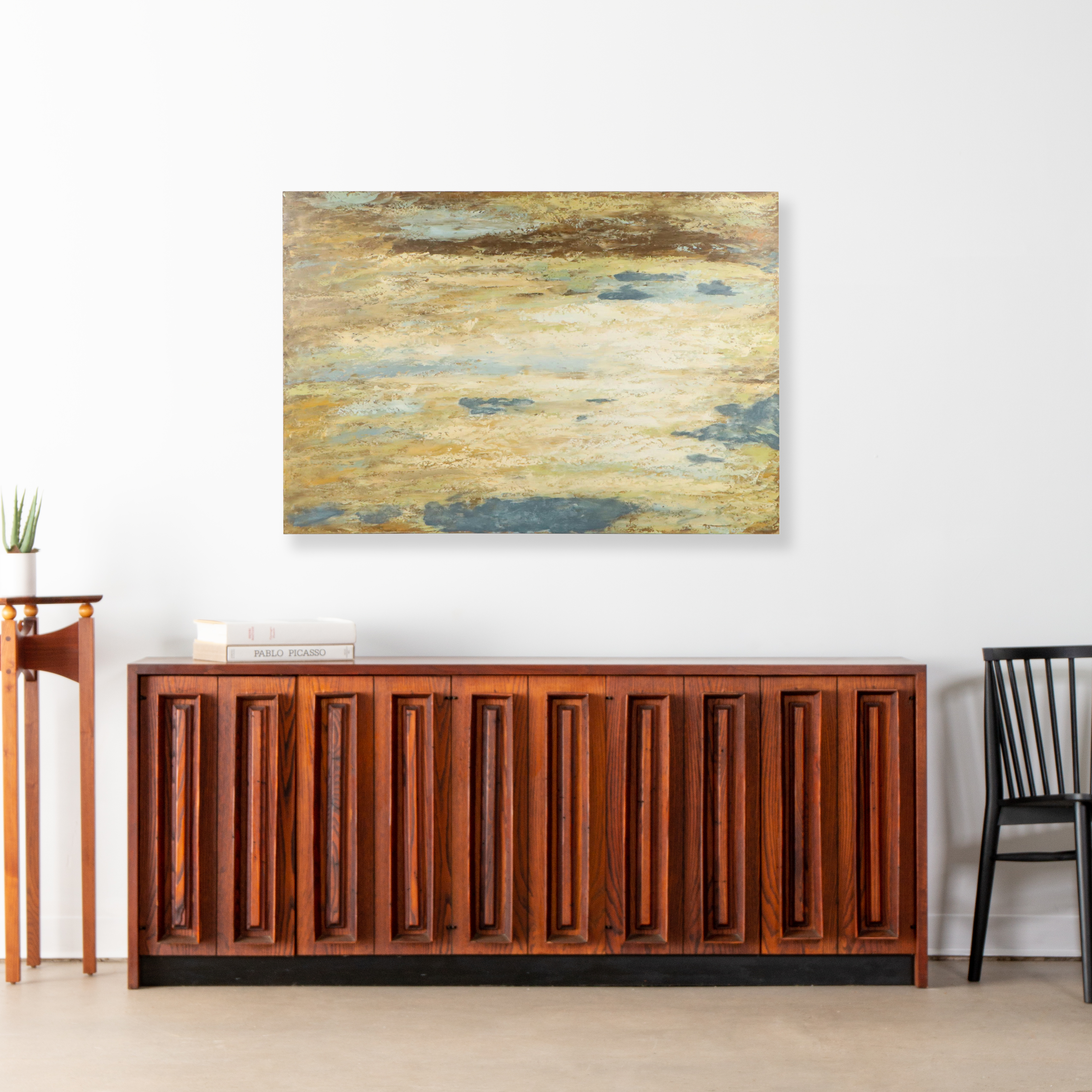 Monumental Abstract Acrylic Painting in Brown and Blue